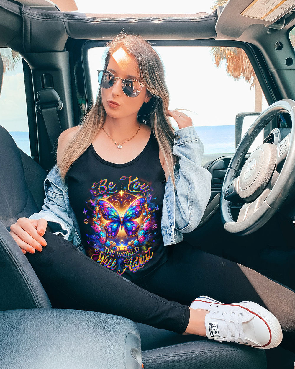 BE YOU THE WORLD WILL ADJUST BUTTERFLY ALL OVER PRINT - YHDU0703252