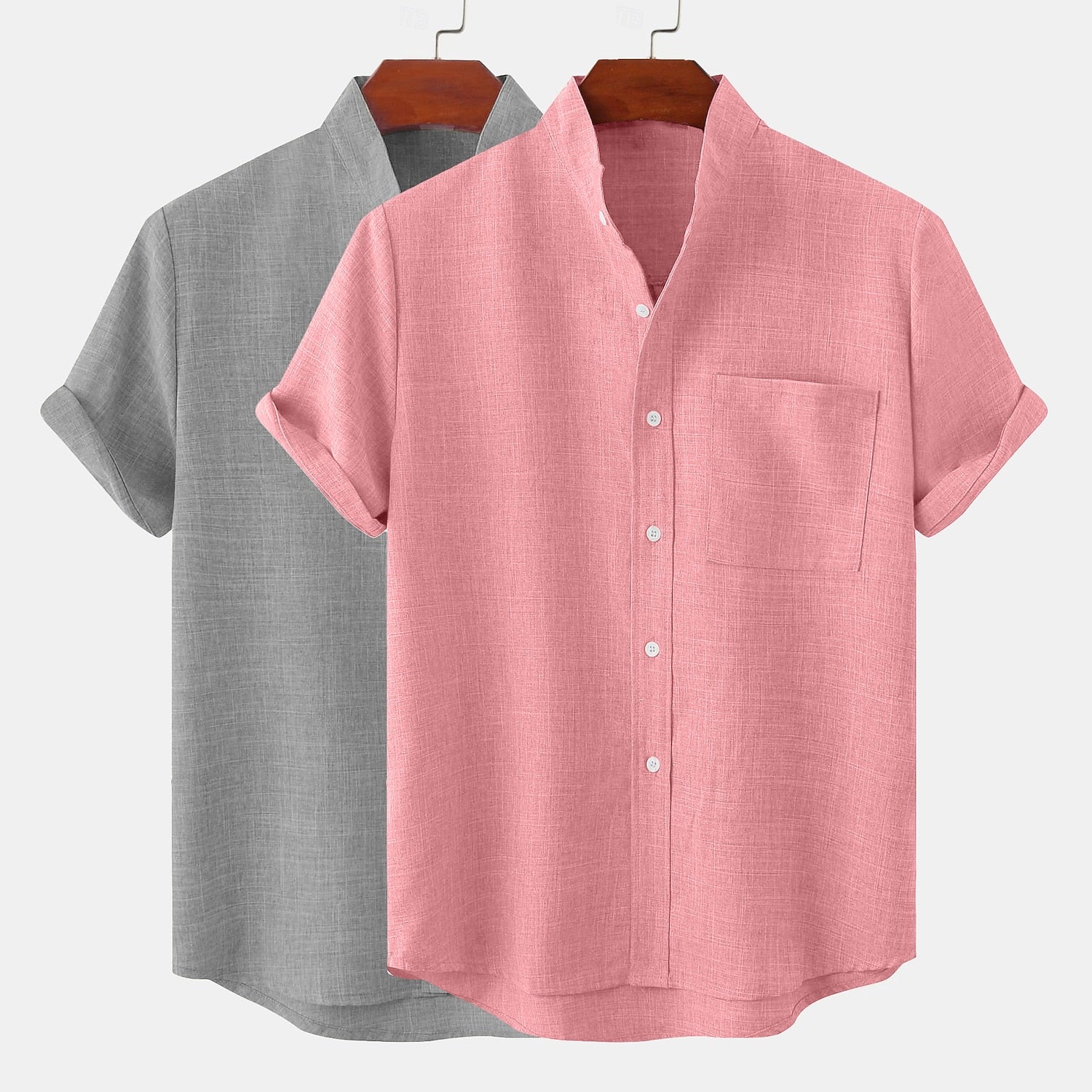 2 PCS Classic Linen Button-Up Shirts - Gray+Pink 5XL