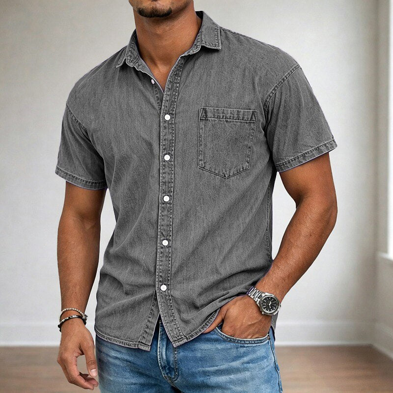 Men's Cotton Acid Wash Shirt - Gray S