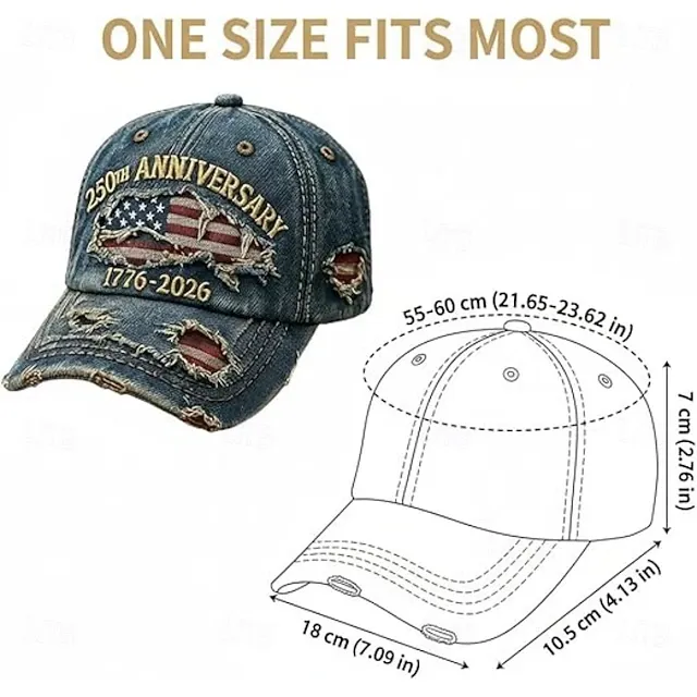 Men's USA 250th Anniversary Distressed Denim Baseball Cap | Embroidered US Flag Patriotic Trucker Hat