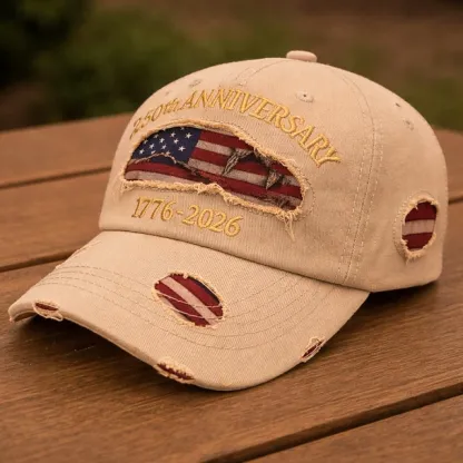 Men's USA 250th Anniversary Distressed Denim Baseball Cap | Embroidered US Flag Patriotic Trucker Hat