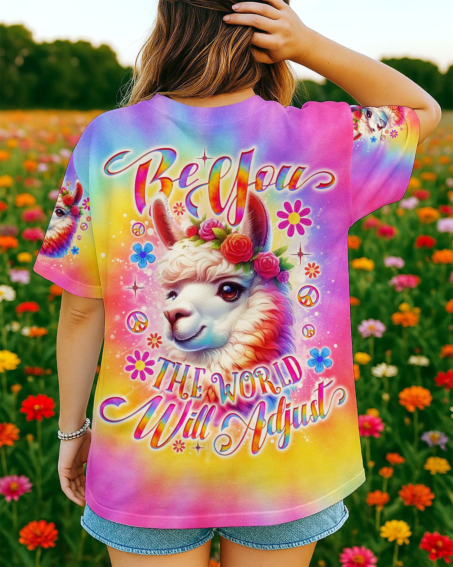 BE YOU THE WORLD WILL ADJUST LLAMA TIE DYE ALL OVER PRINT - TLNO2505253