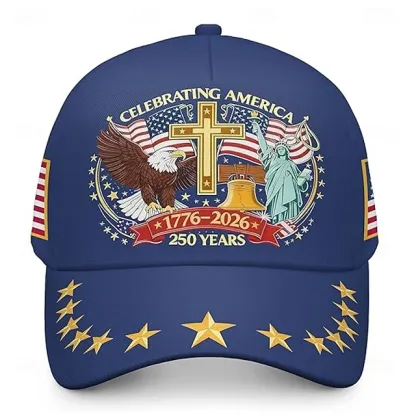 Men's USA 250th Anniversary Patriotic Cap | Embroidered Eagle, Cross & Liberty Statue Baseball Hat