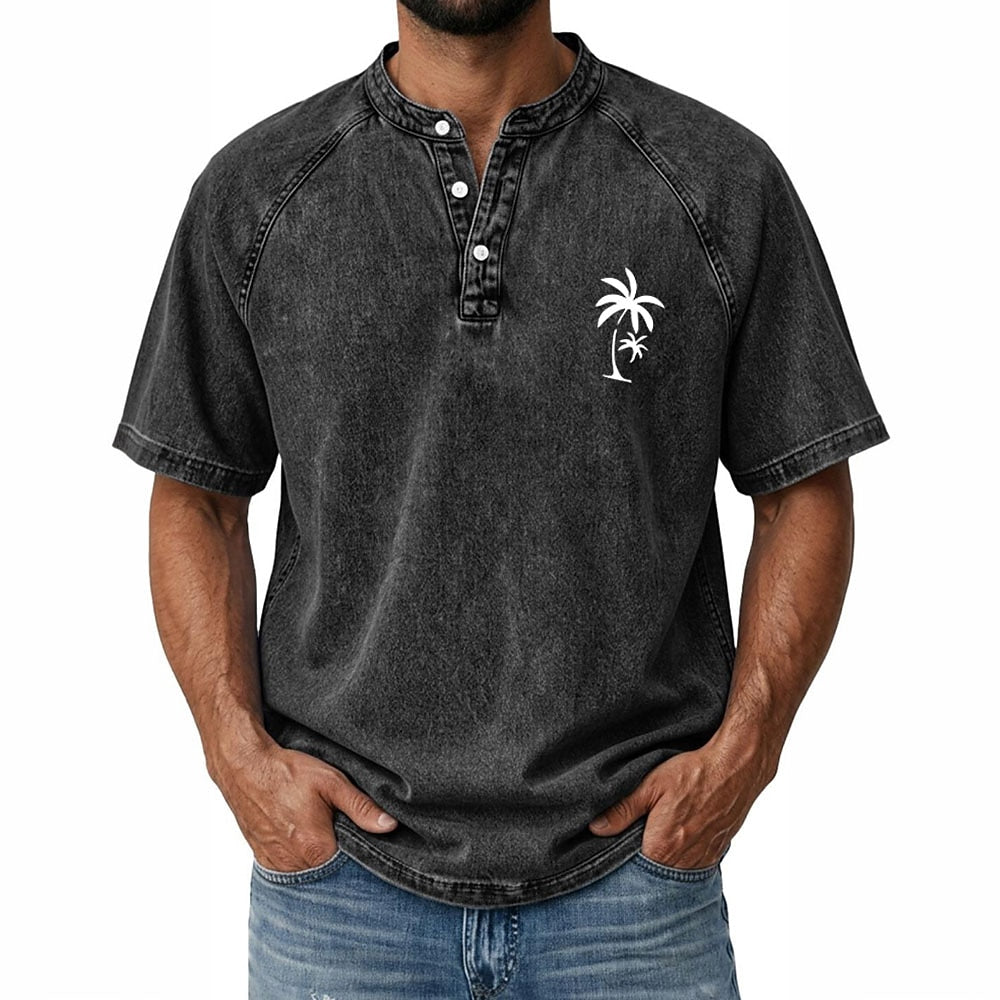 100% Cotton Vintage Washed Henley T-Shirt