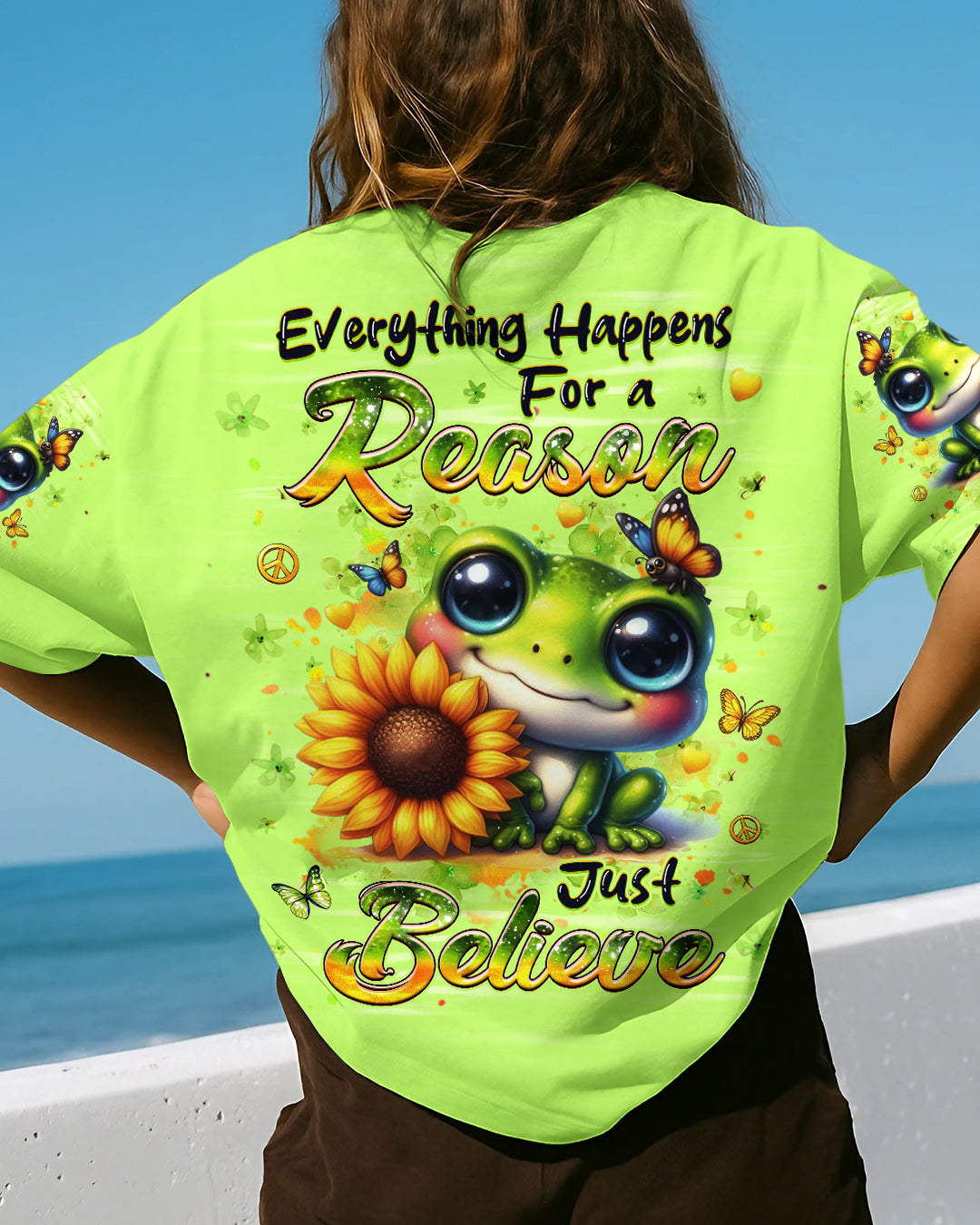 JUST BELIEVE FROG SUNFLOWER ALL OVER PRINT - YHHG1010253