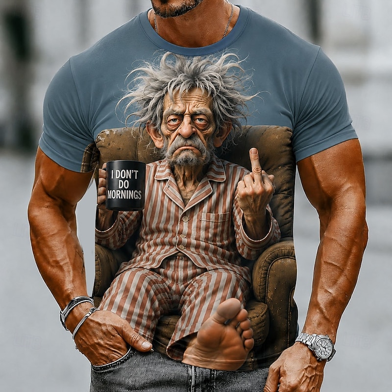 Men's Old Man T Shirt Short Sleeve T shirt 3D Print Crew Neck Shirt Funny Casual Daily Street Blue Dark Blue Summer Spring Clothing Apparel S M L XL 2XL 3XL