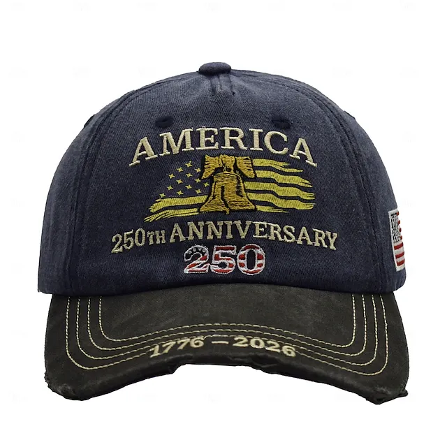 Men's USA 250th Anniversary Distressed Baseball Cap | Embroidered Liberty Bell Patriotic Trucker Hat