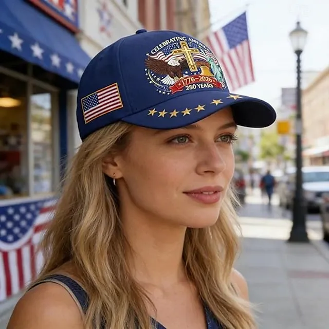 Men's USA 250th Anniversary Patriotic Cap | Embroidered Eagle, Cross & Liberty Statue Baseball Hat