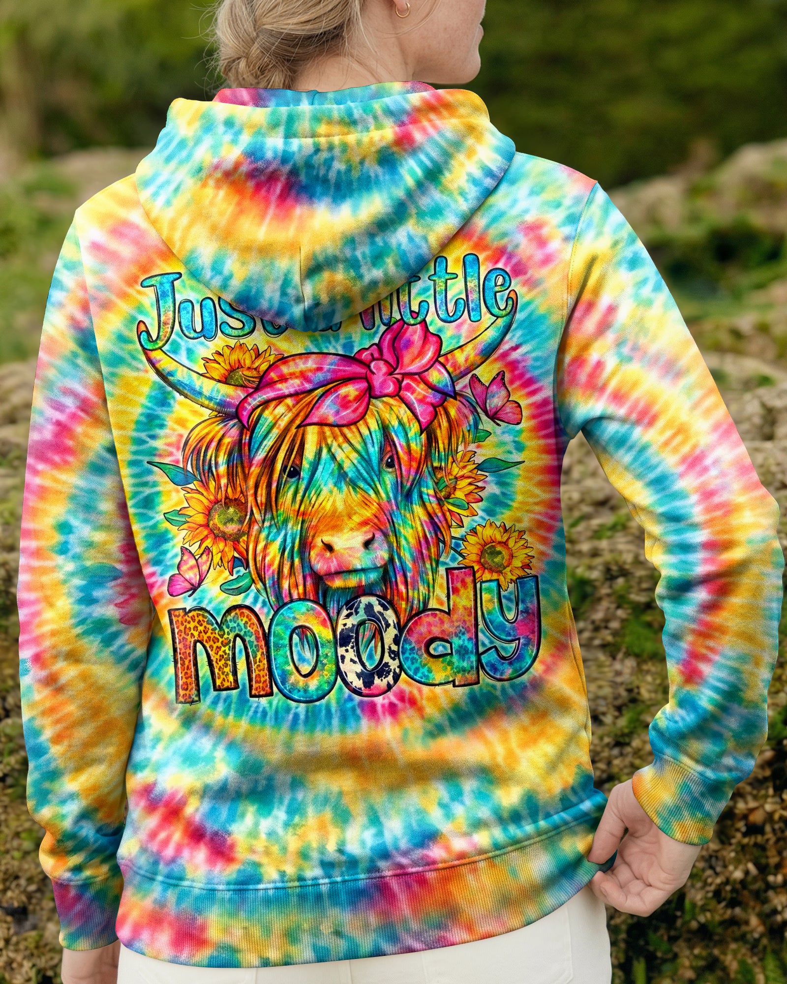 JUST A LITTLE MOODY COW HIPPIE SWIRL ALL OVER PRINT  - TLHG2003262