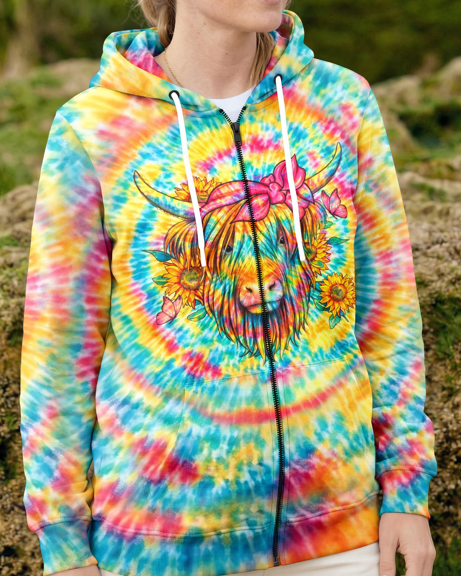 JUST A LITTLE MOODY COW HIPPIE SWIRL ALL OVER PRINT  - TLHG2003262