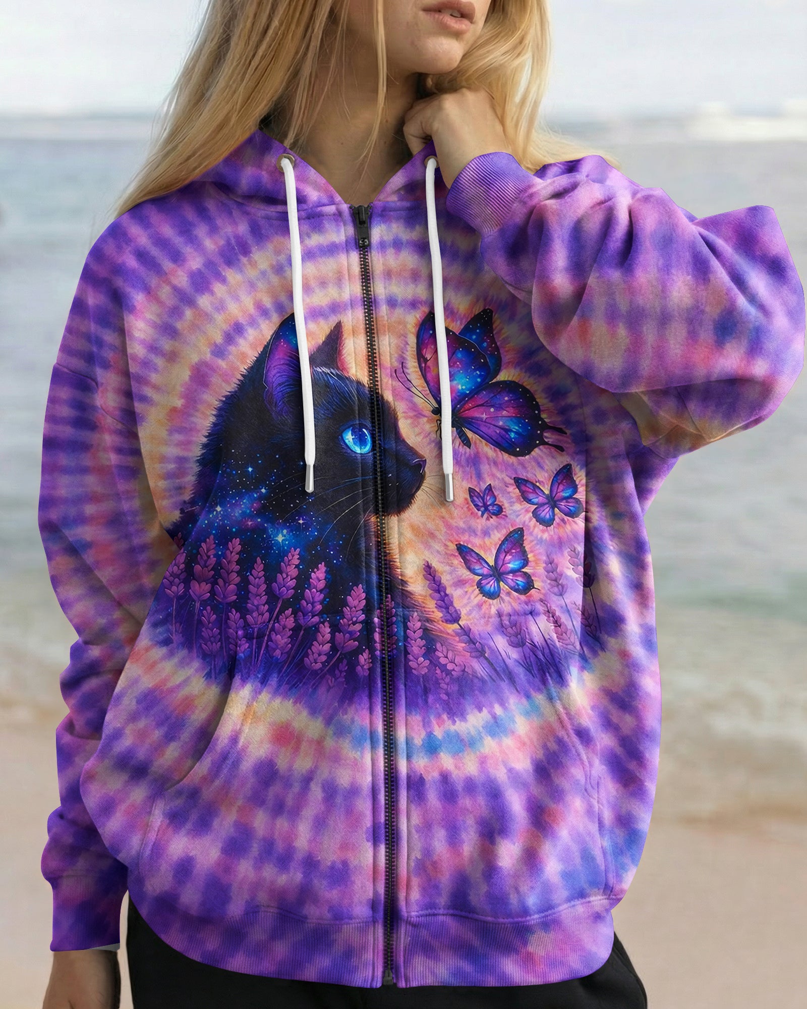 BLACK CAT LAVENDER PURPLE SWIRL ALL OVER PRINT - TLNO1103261