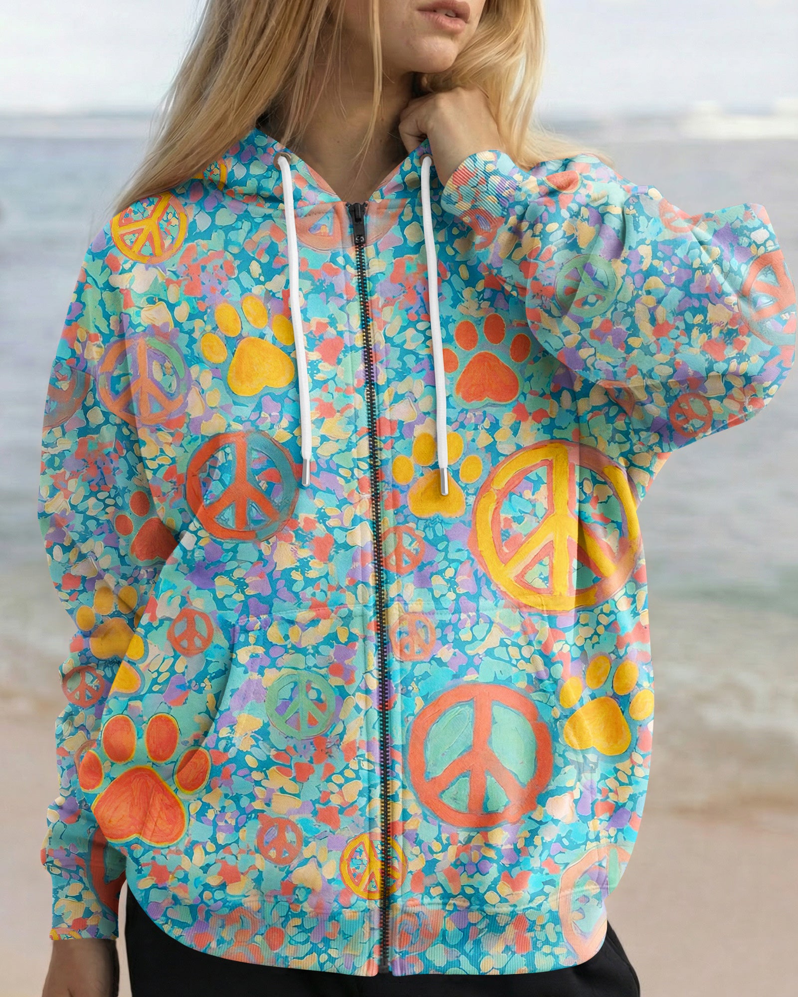 PEACE PAW PRINT PASTEL PATTERN ALL OVER PRINT - TLNO1203262