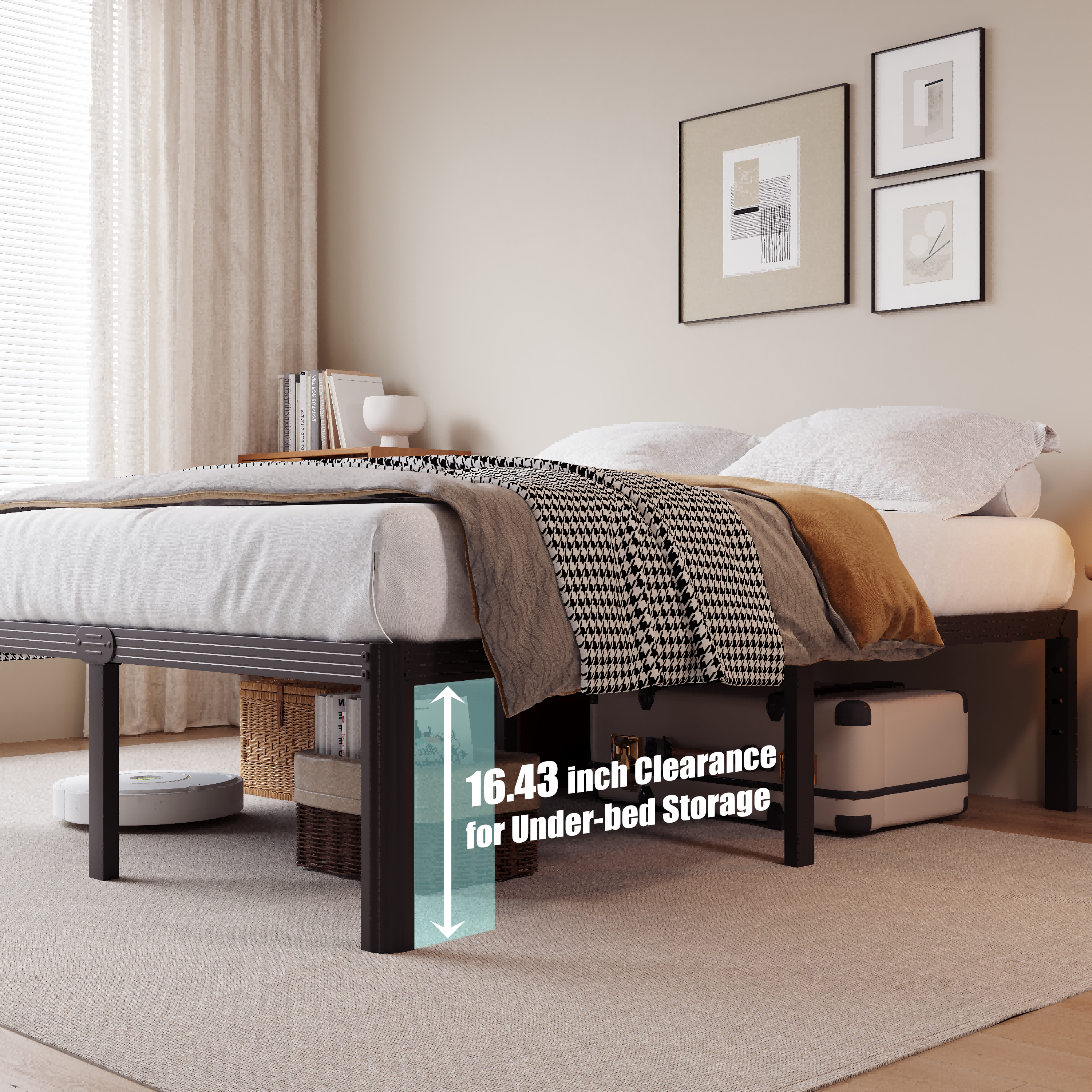 RLDVAY 18 Inch King Heavy Duty Metal Bed Frame,No Box Spring Needed,Rounded Conrer Design,Easy Assembly, Black