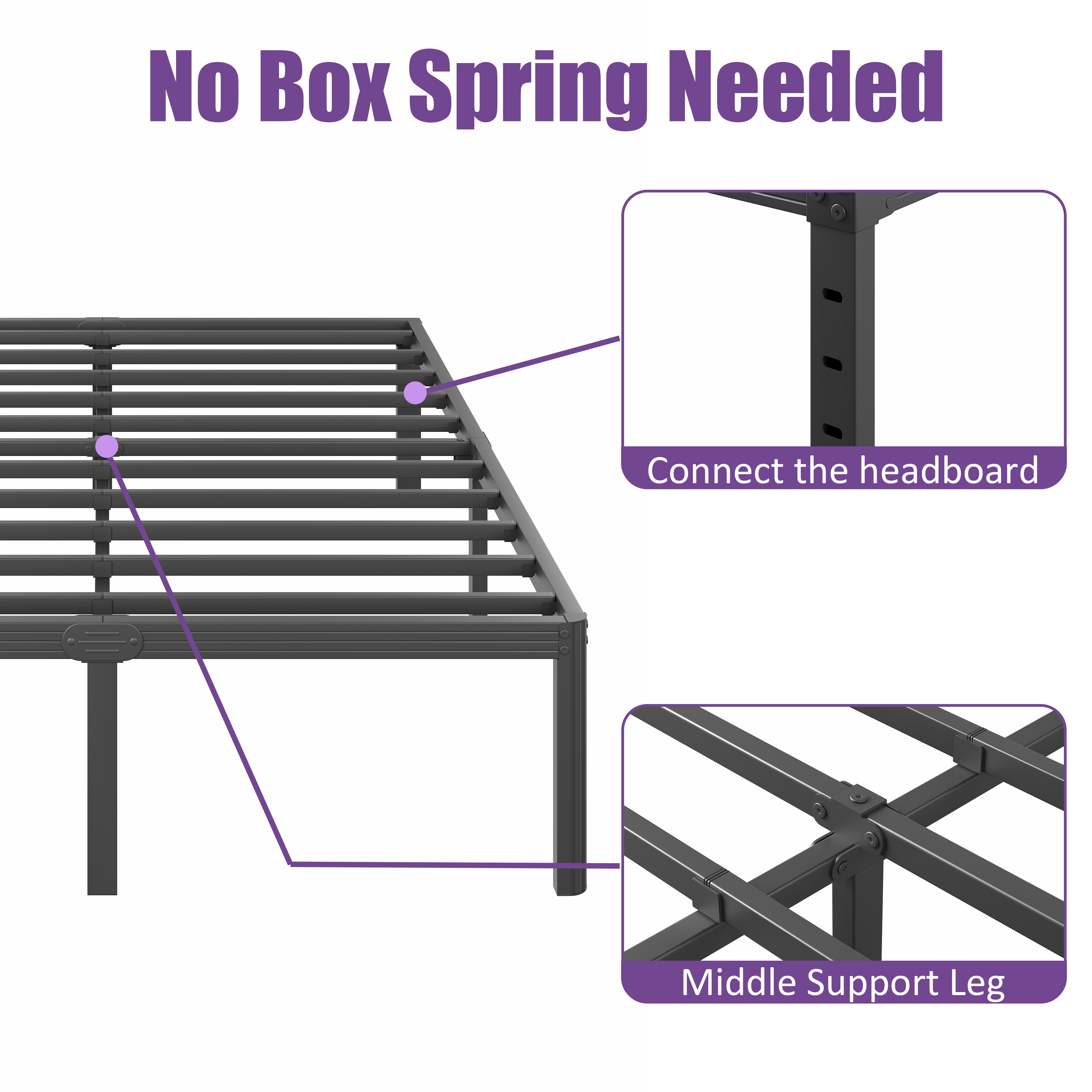 RLDVAY 18 Inch King Heavy Duty Metal Bed Frame,No Box Spring Needed,Rounded Conrer Design,Easy Assembly, Black