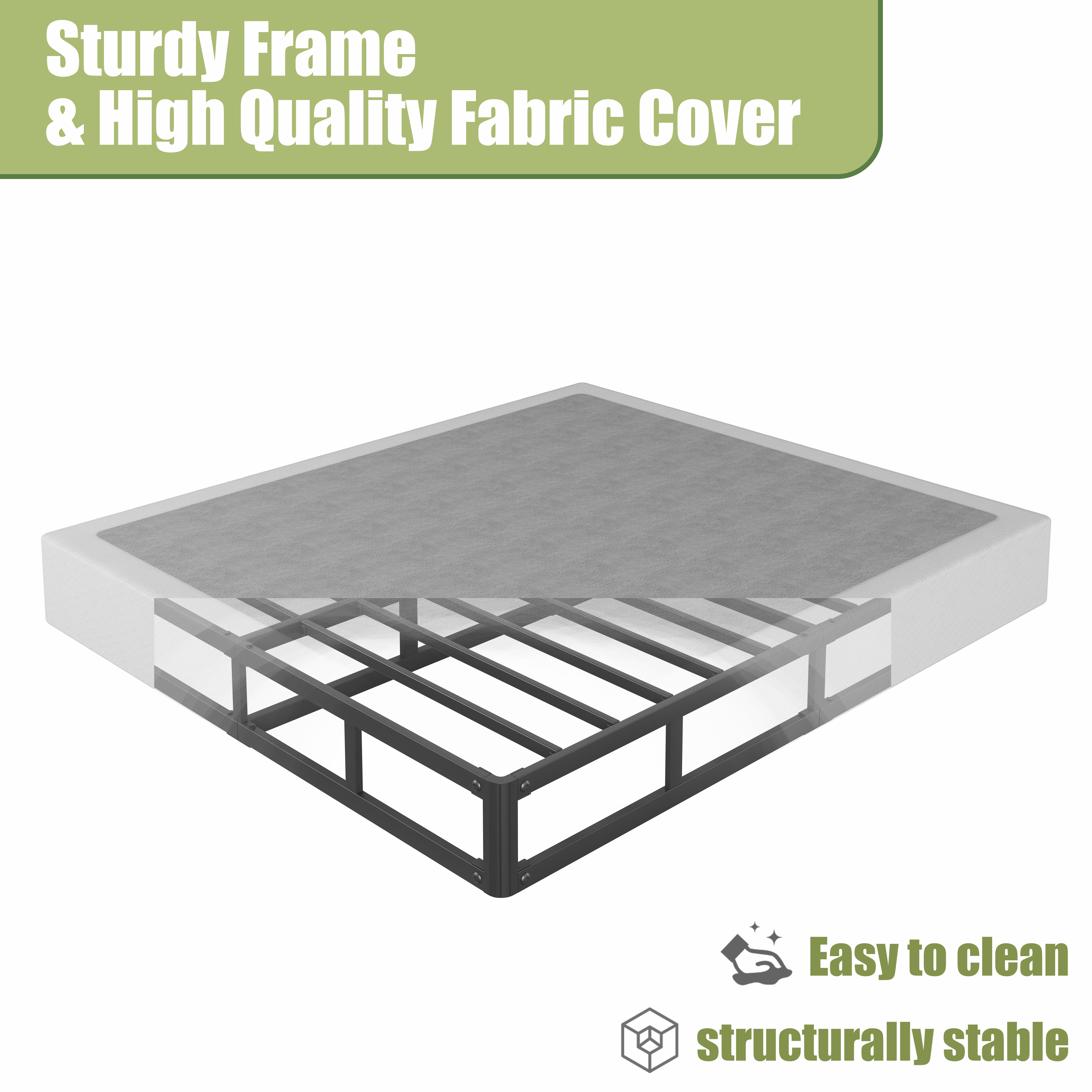 RLDVAY 9 inch Full Metal Box Spring, Fabric Cover Included, Sturdy Mattress Foundation, Easy Assembly