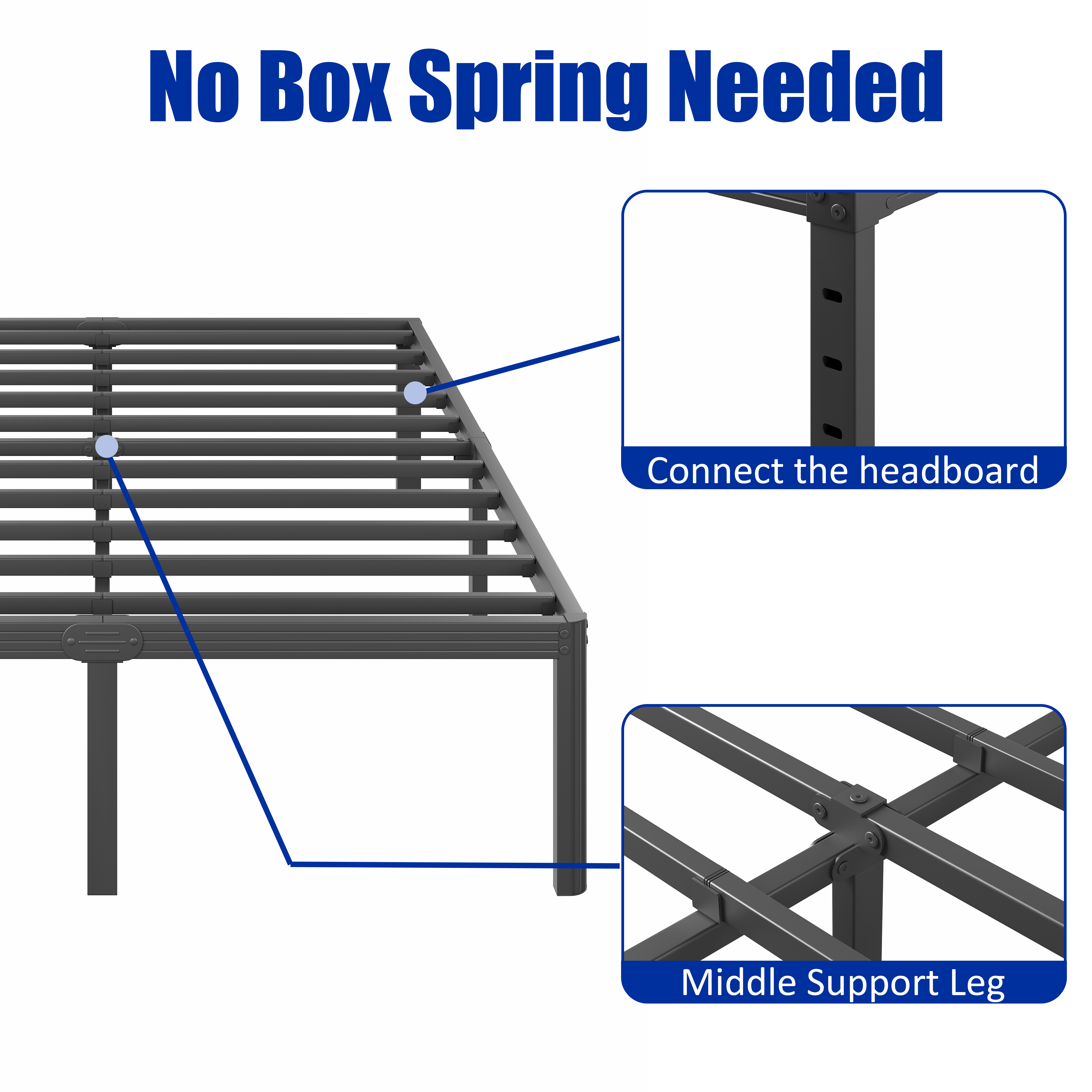 RLDVAY 18 Inch Full Heavy Duty Metal Bed Frame,No Box Spring Needed,Rounded Conrer Design,Easy Assembly, Black
