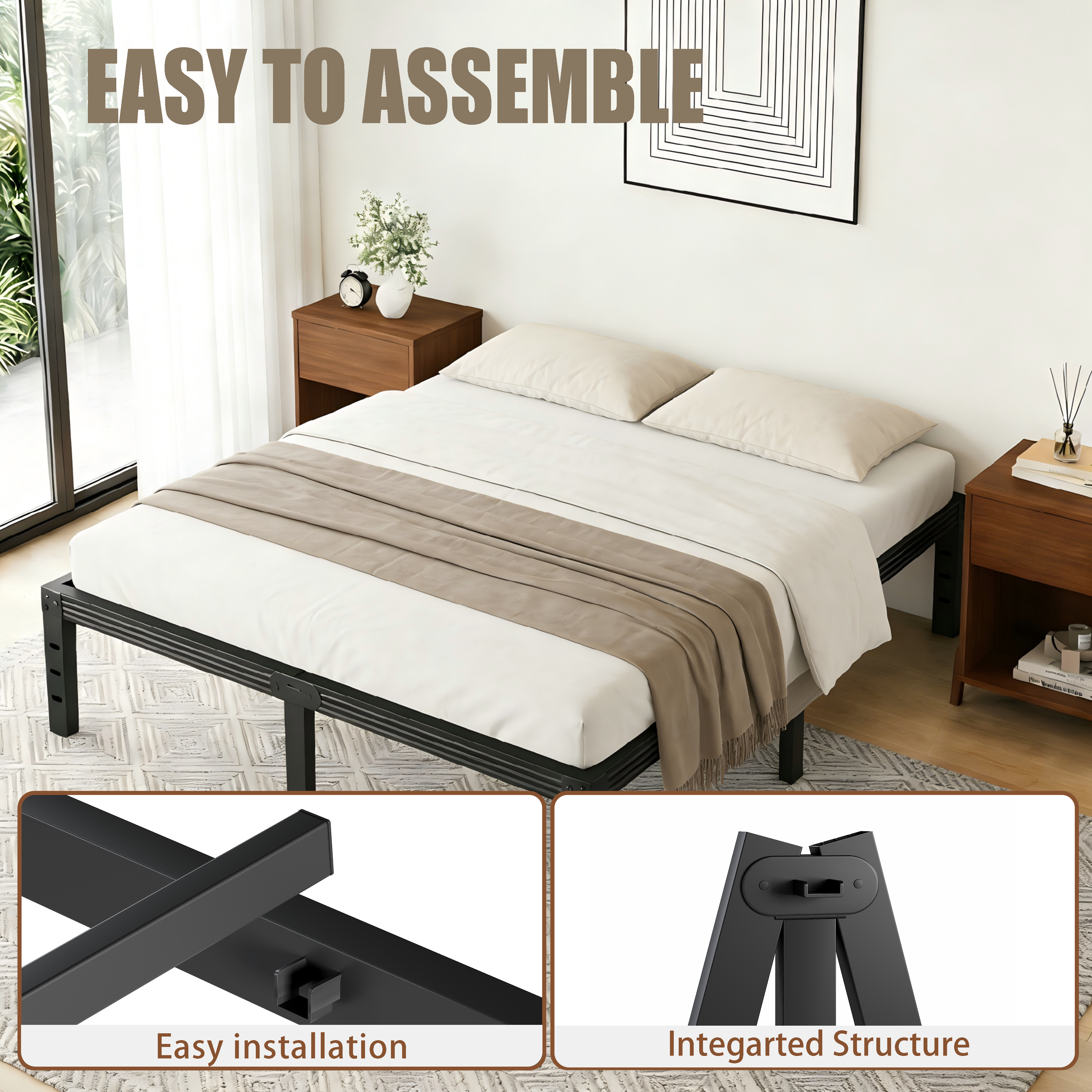 RLDVAY 12 inch Queen Bed Frame,Heavy Duty Metal Platform,No Box Spring Needed,Noise-free,Easy Assembly