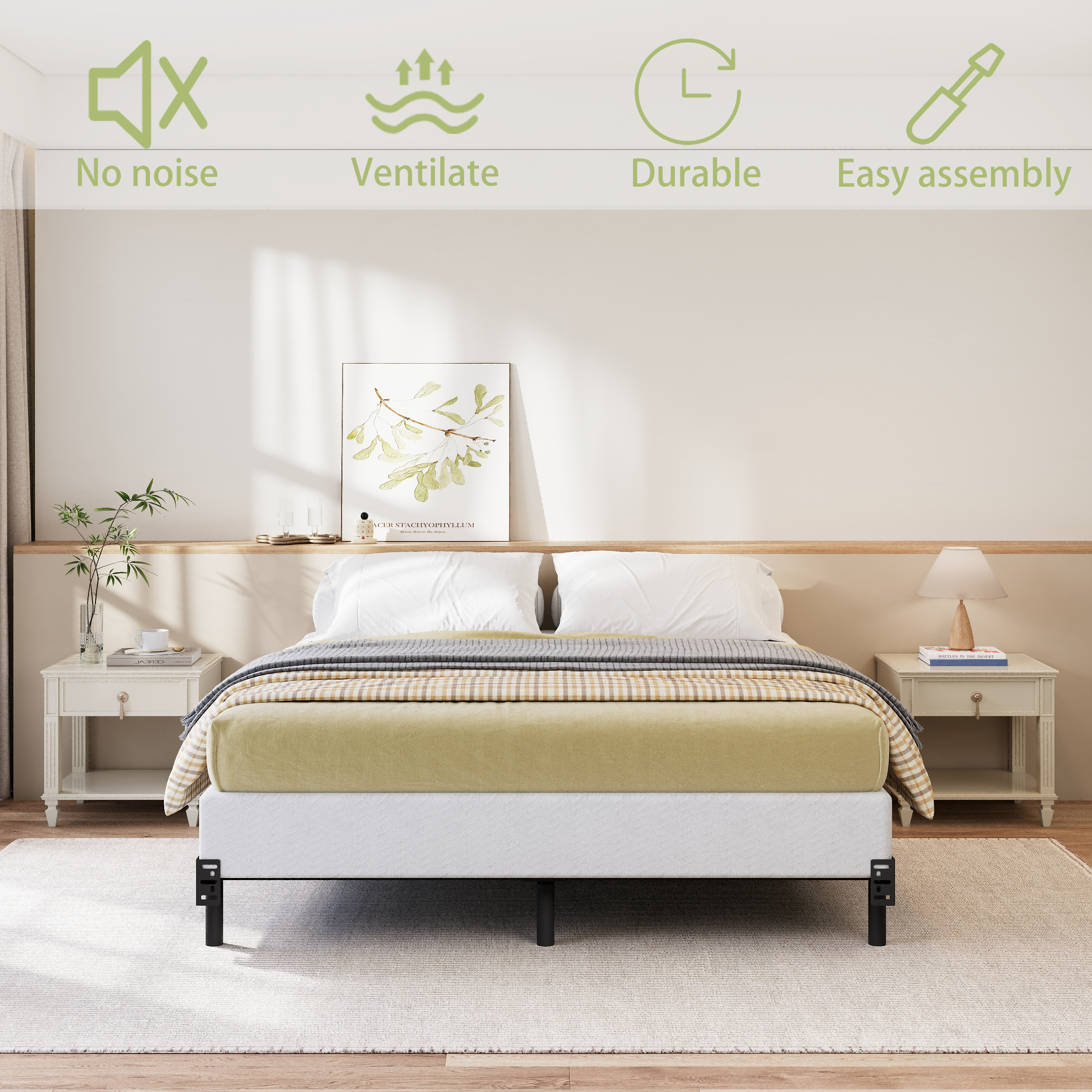 RLDVAY 9 inch King Metal Box Spring, Fabric Cover Included, Sturdy Mattress Foundation, Easy Assembly