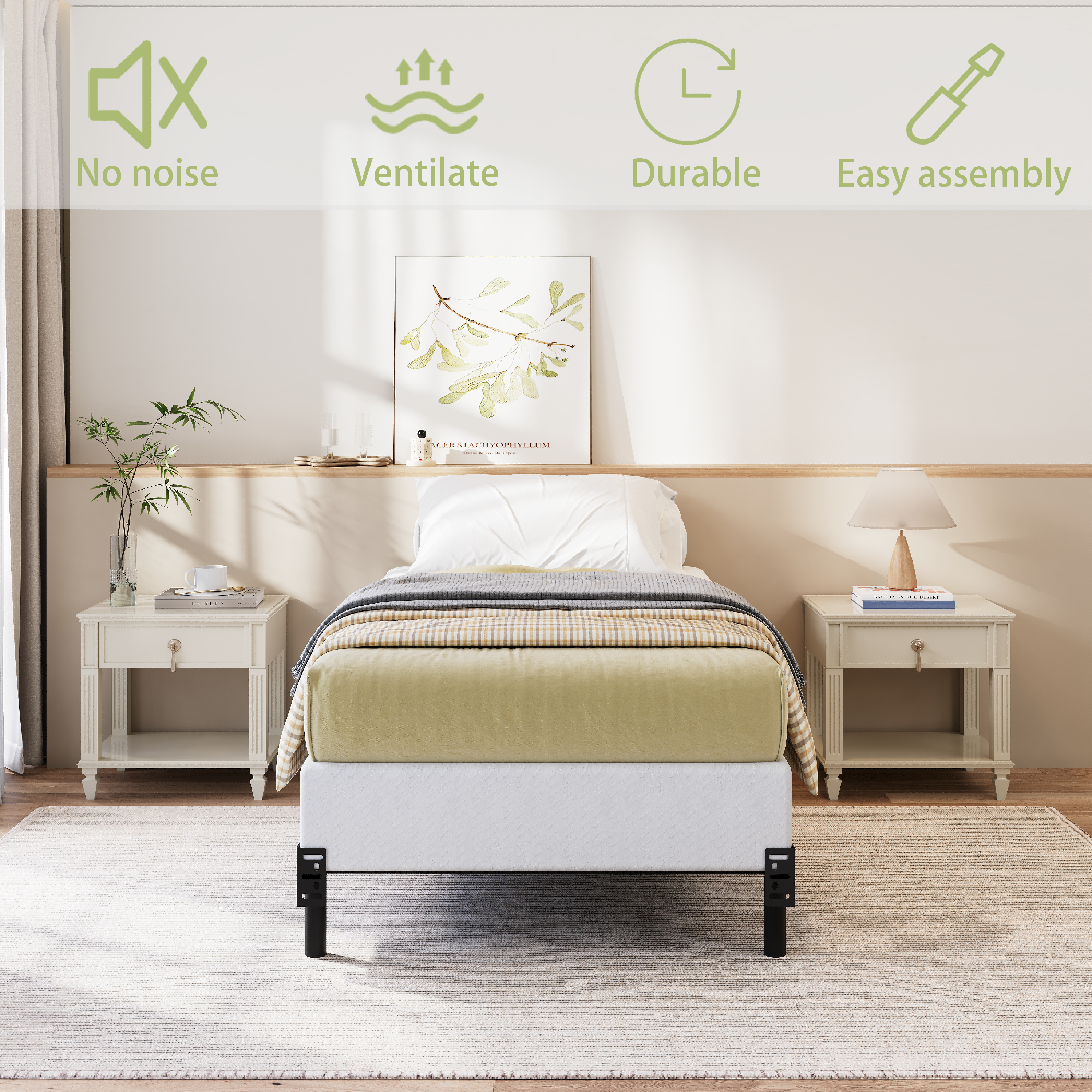 RLDVAY 9 inch Twin Metal Box Spring, Fabric Cover Included, Sturdy Mattress Foundation, Easy Assembly
