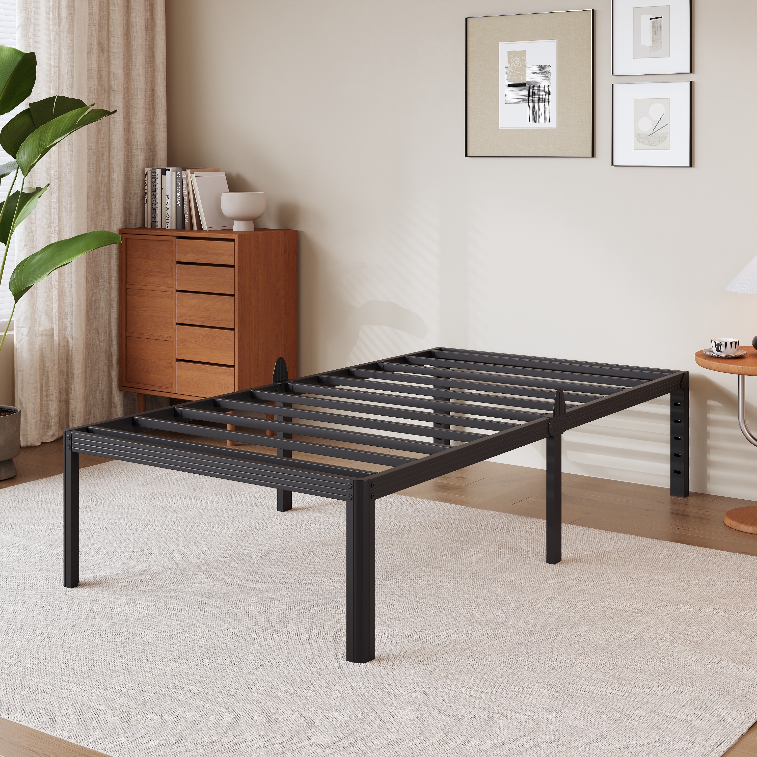 RLDVAY 18 Inch Twin Heavy Duty Metal Bed Frame,No Box Spring Needed,Rounded Conrer Design,Easy Assembly, Black