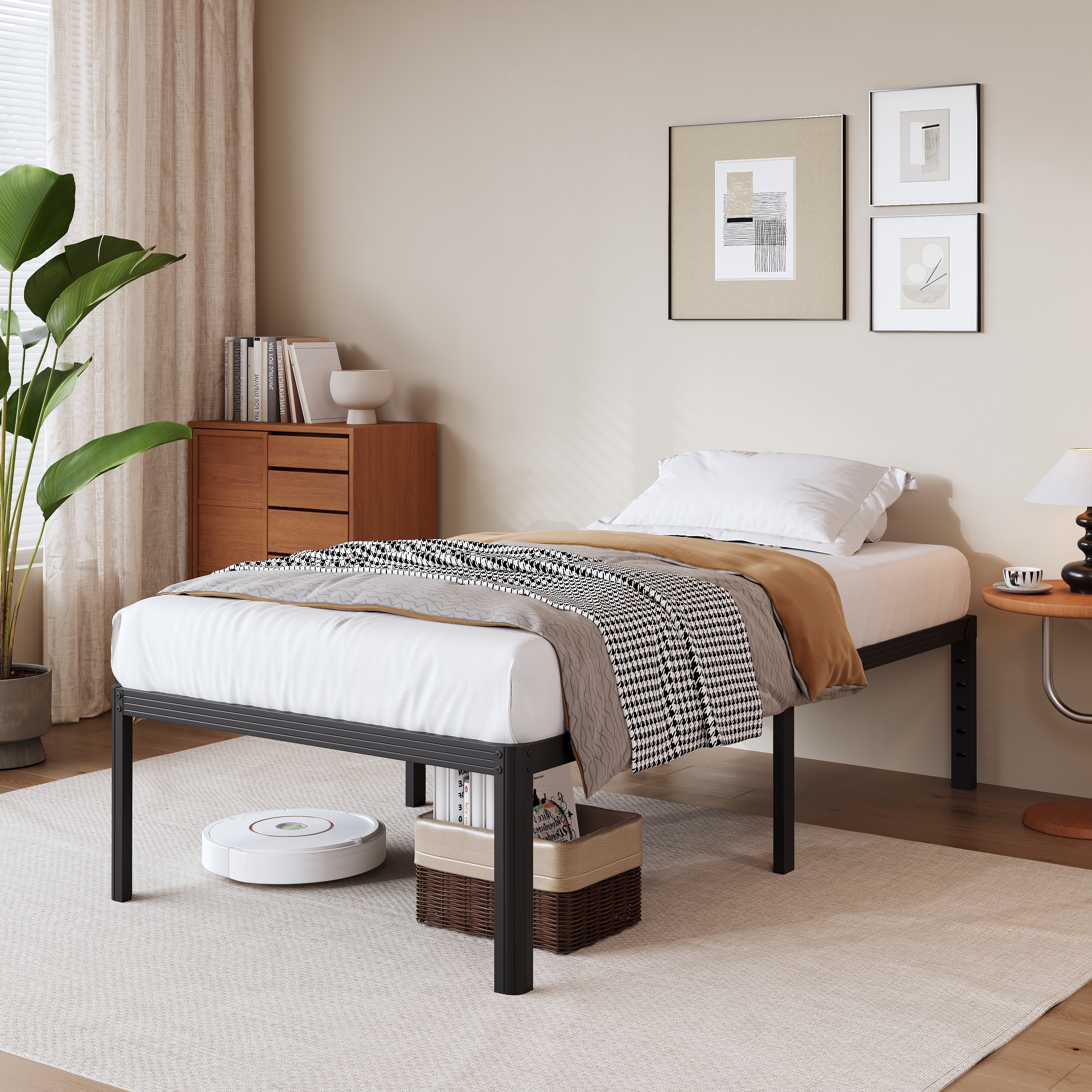 RLDVAY 18 Inch Twin Heavy Duty Metal Bed Frame,No Box Spring Needed,Rounded Conrer Design,Easy Assembly, Black