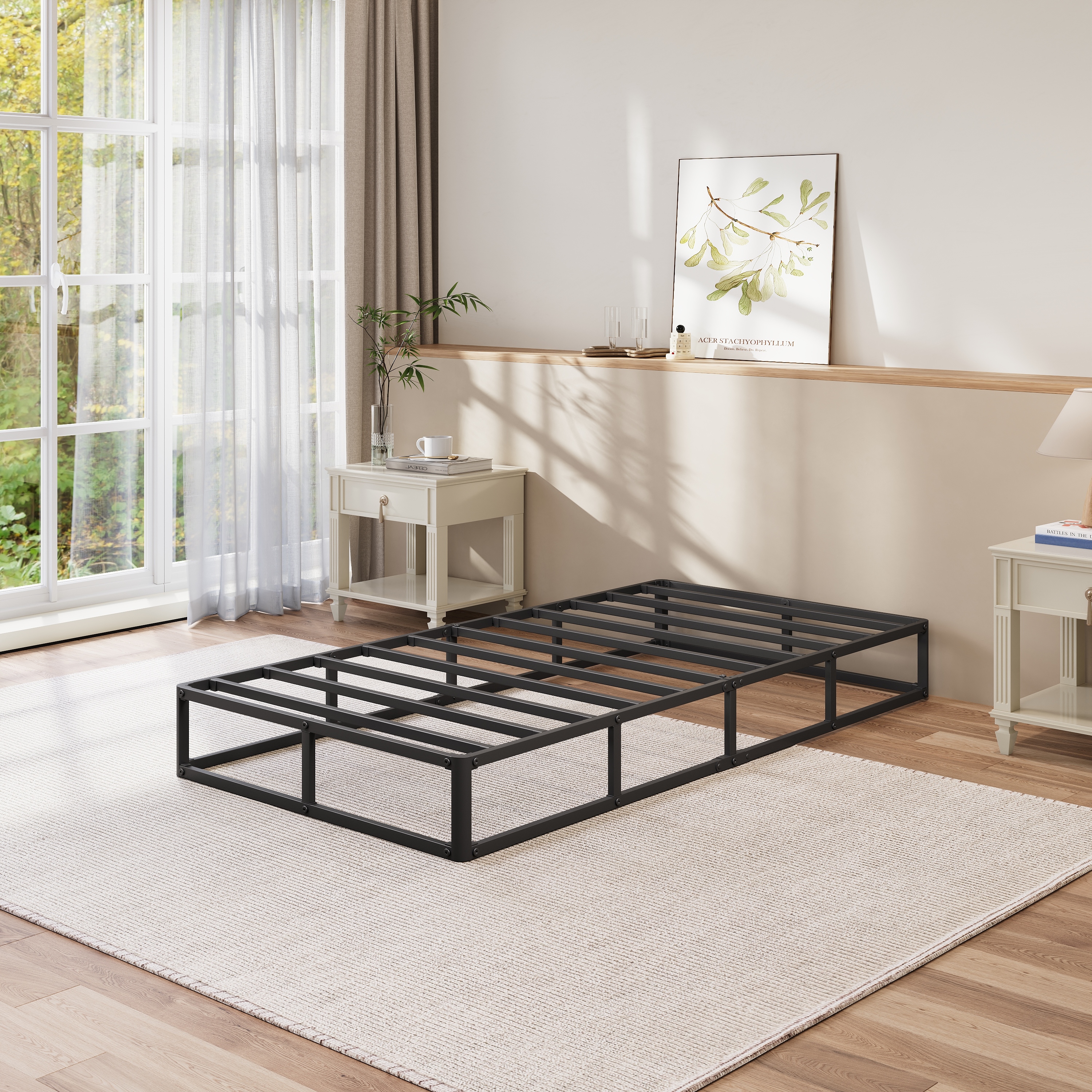 RLDVAY 9 inch Twin Metal Box Spring, Fabric Cover Included, Sturdy Mattress Foundation, Easy Assembly