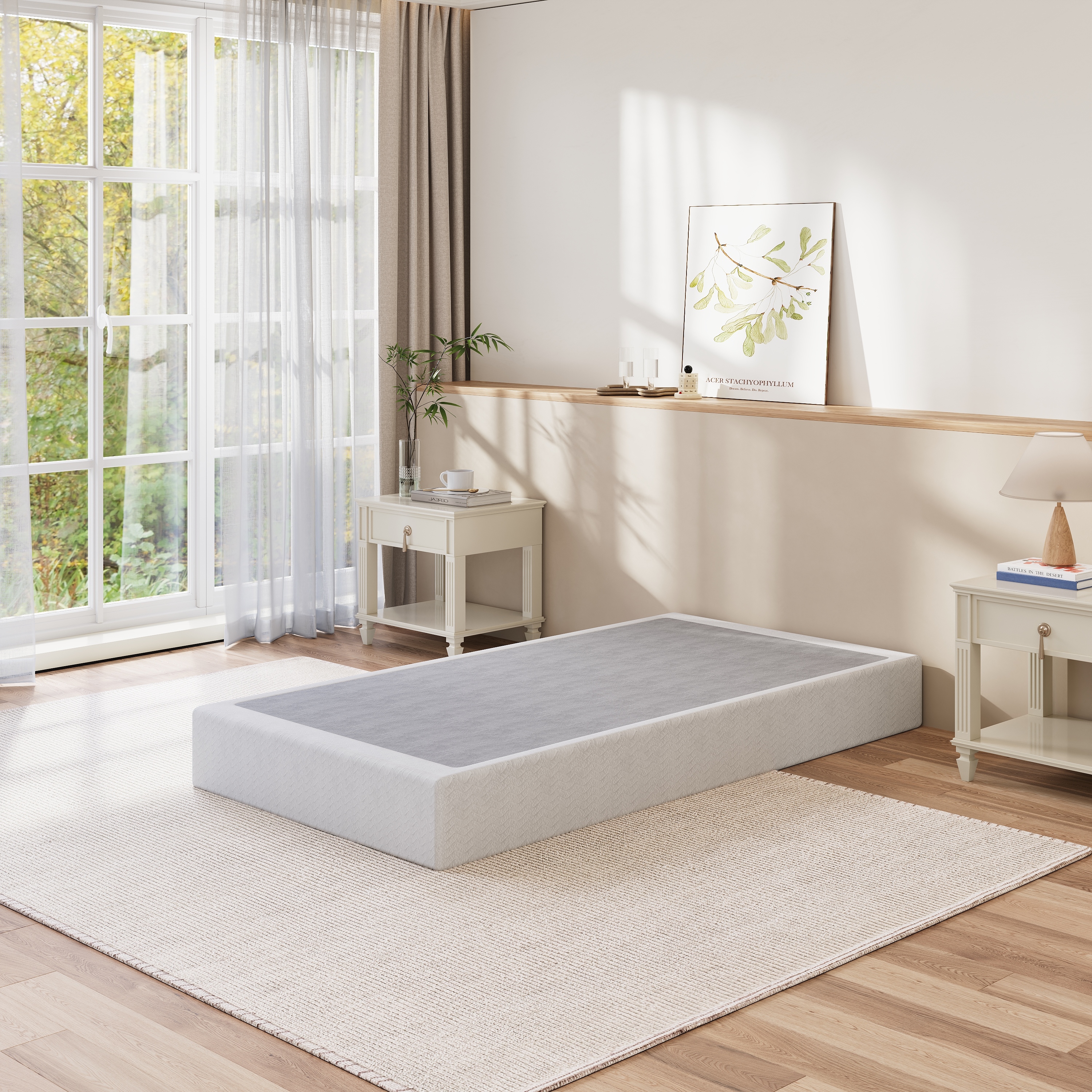 RLDVAY 9 inch Twin Metal Box Spring, Fabric Cover Included, Sturdy Mattress Foundation, Easy Assembly