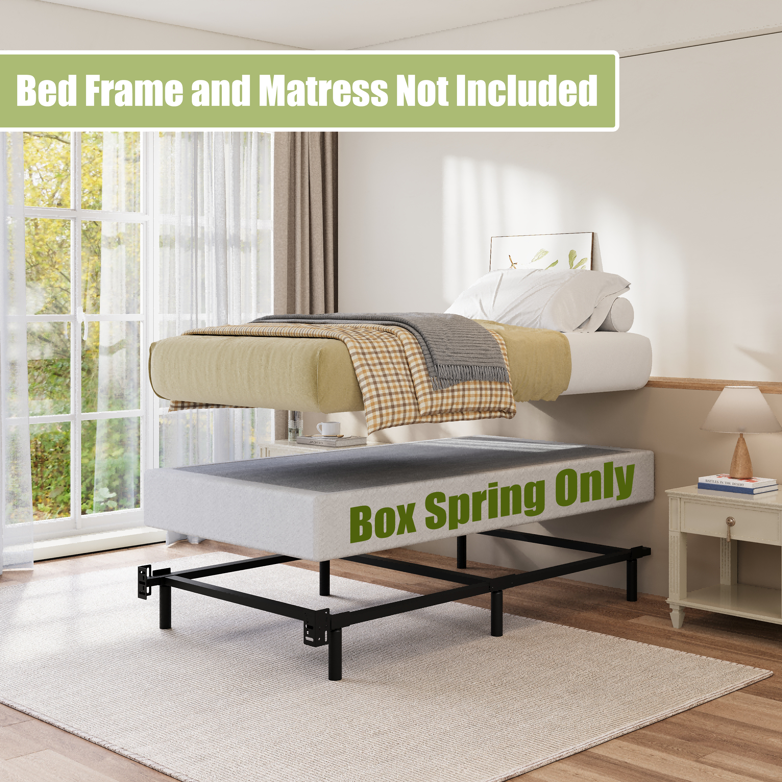 RLDVAY 9 inch Twin Metal Box Spring, Fabric Cover Included, Sturdy Mattress Foundation, Easy Assembly