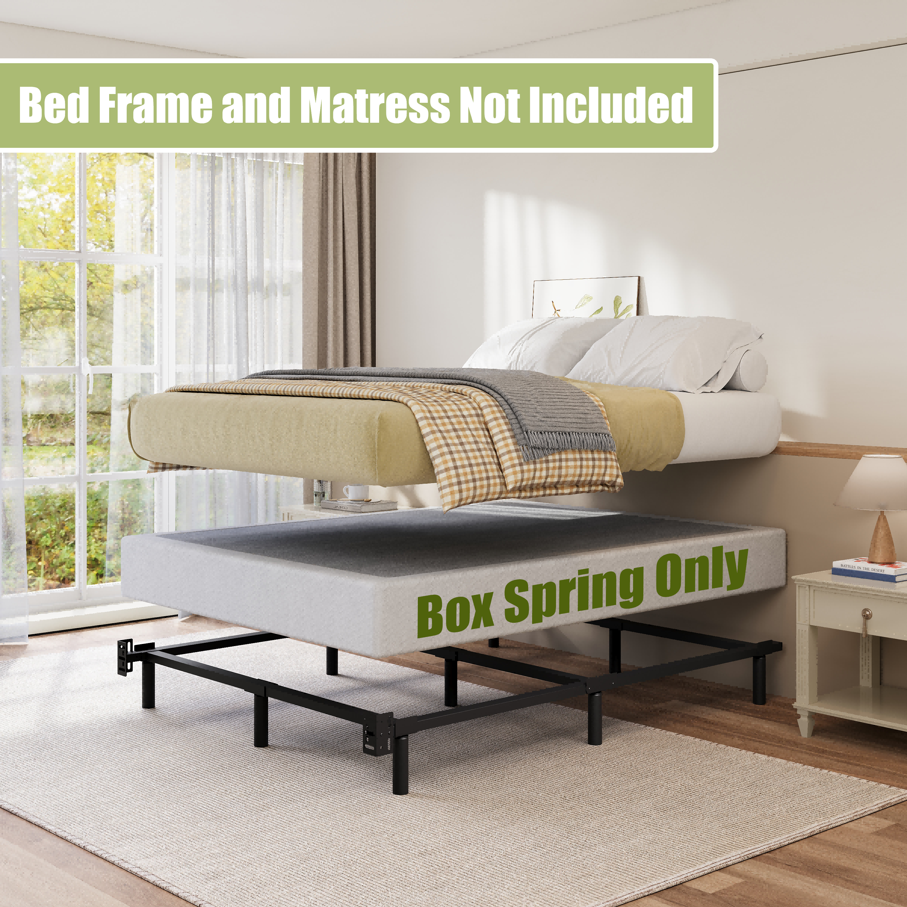 RLDVAY 9 inch Full Metal Box Spring, Fabric Cover Included, Sturdy Mattress Foundation, Easy Assembly