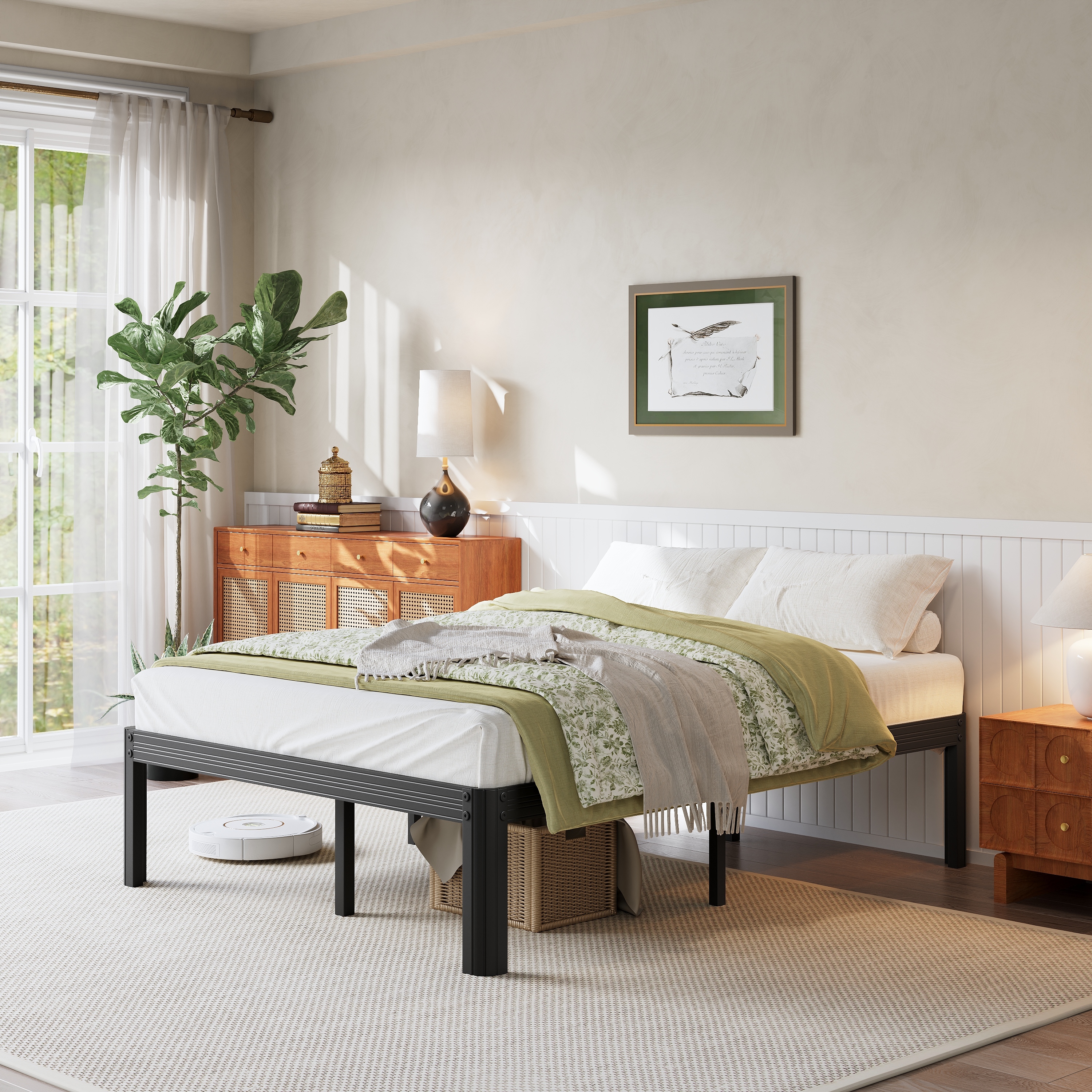 RLDVAY 18 Inch Metal Bed Frame,No Box Spring Needed,Heavy Duty,Rounded Conrer Design,Easy Assembly,Queen Size