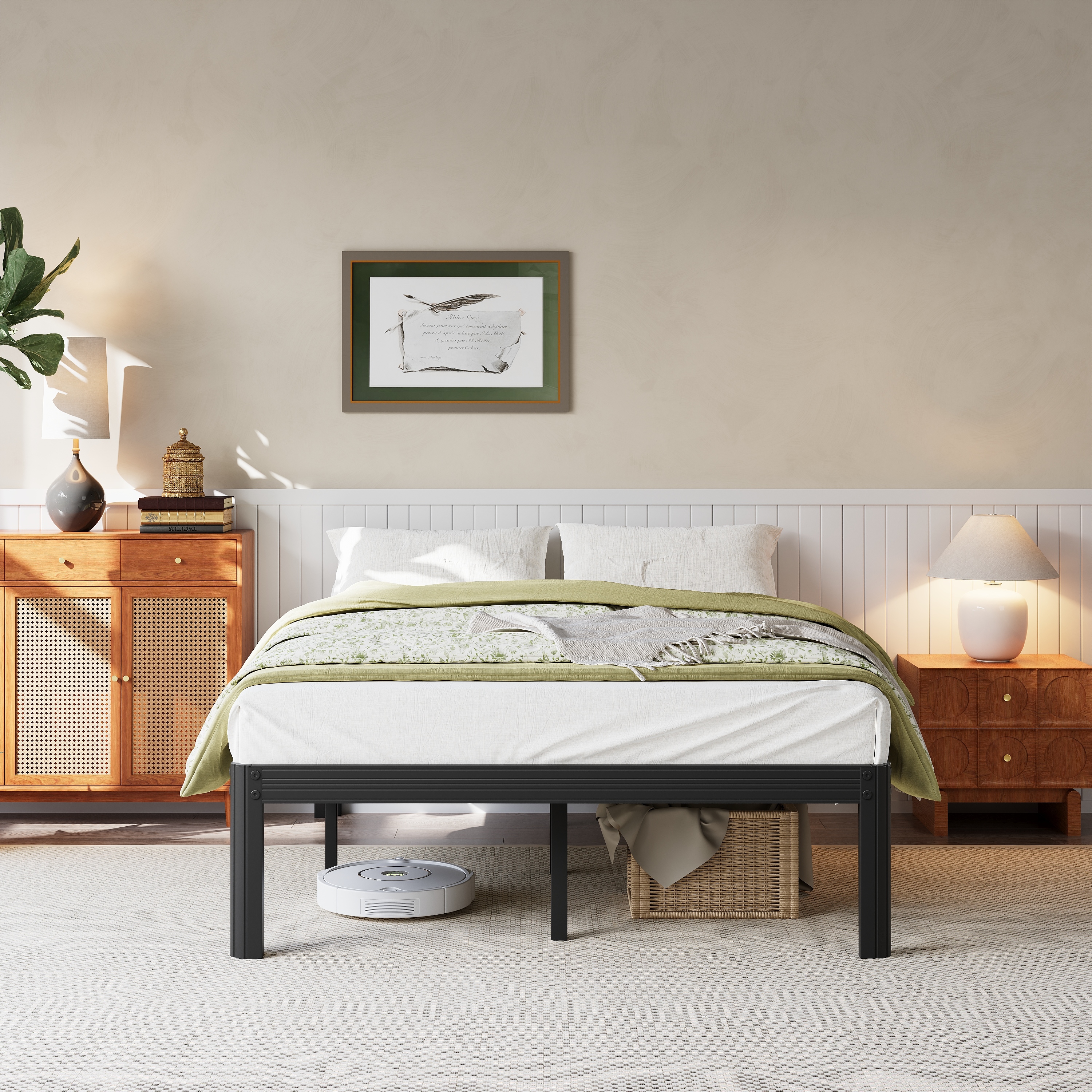 RLDVAY 18 Inch Metal Bed Frame,No Box Spring Needed,Heavy Duty,Rounded Conrer Design,Easy Assembly,Queen Size
