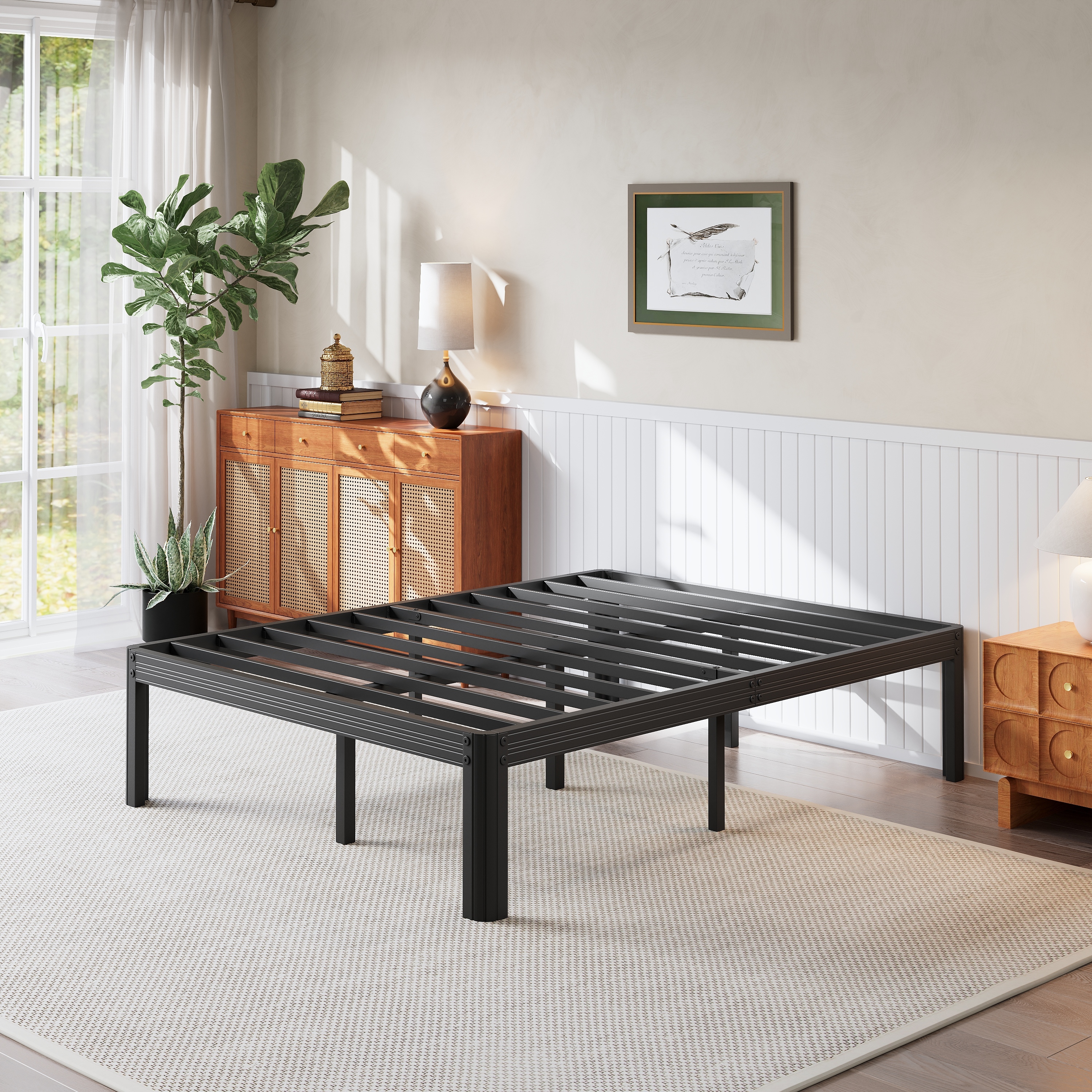 RLDVAY 18 Inch Metal Bed Frame,No Box Spring Needed,Heavy Duty,Rounded Conrer Design,Easy Assembly,Queen Size