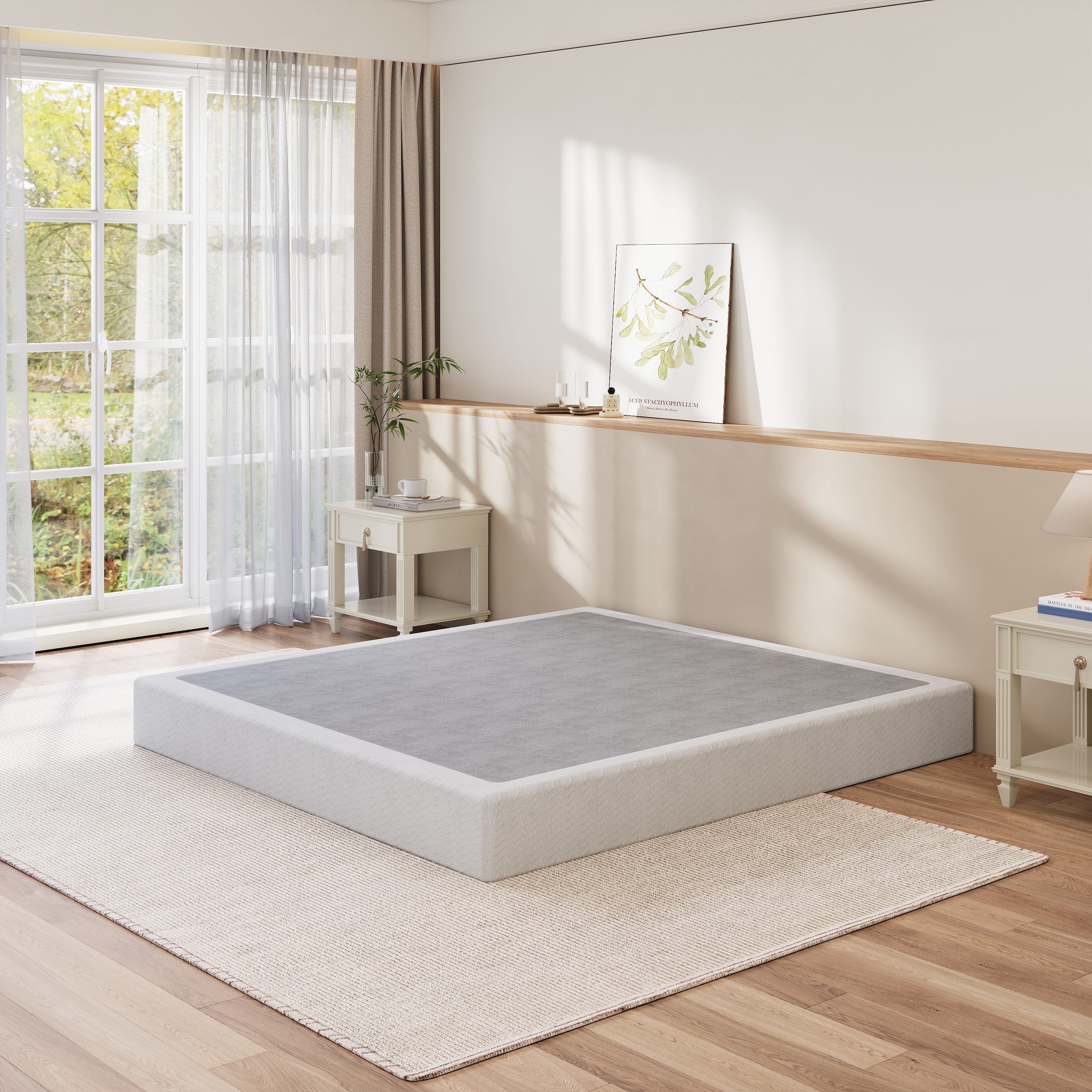 RLDVAY 9 inch King Metal Box Spring, Fabric Cover Included, Sturdy Mattress Foundation, Easy Assembly