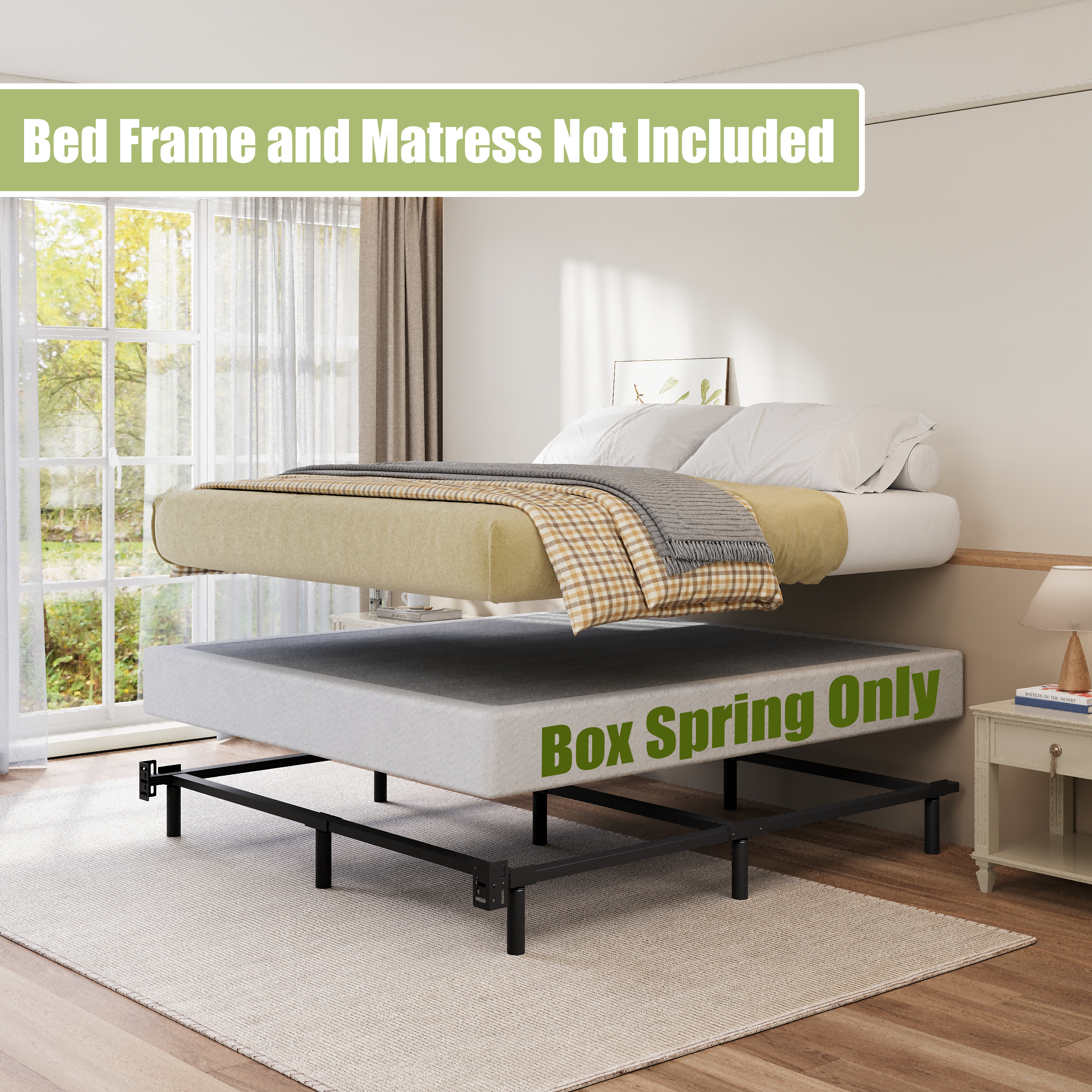 RLDVAY 9 inch King Metal Box Spring, Fabric Cover Included, Sturdy Mattress Foundation, Easy Assembly