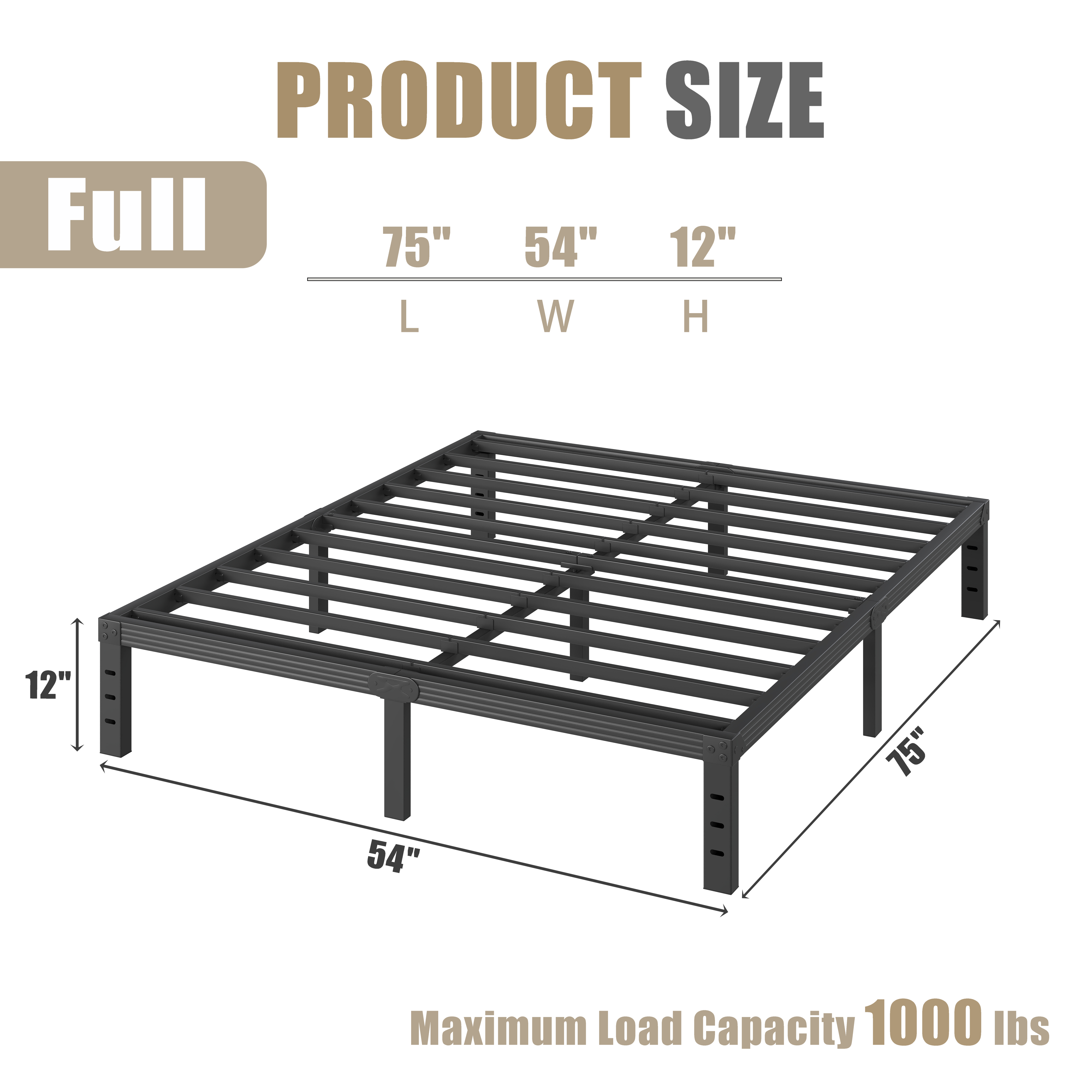 RLDVAY 12 inch Full Bed Frame,Heavy Duty Metal Platform,No Box Spring Needed,Noise-free,Easy Assembly