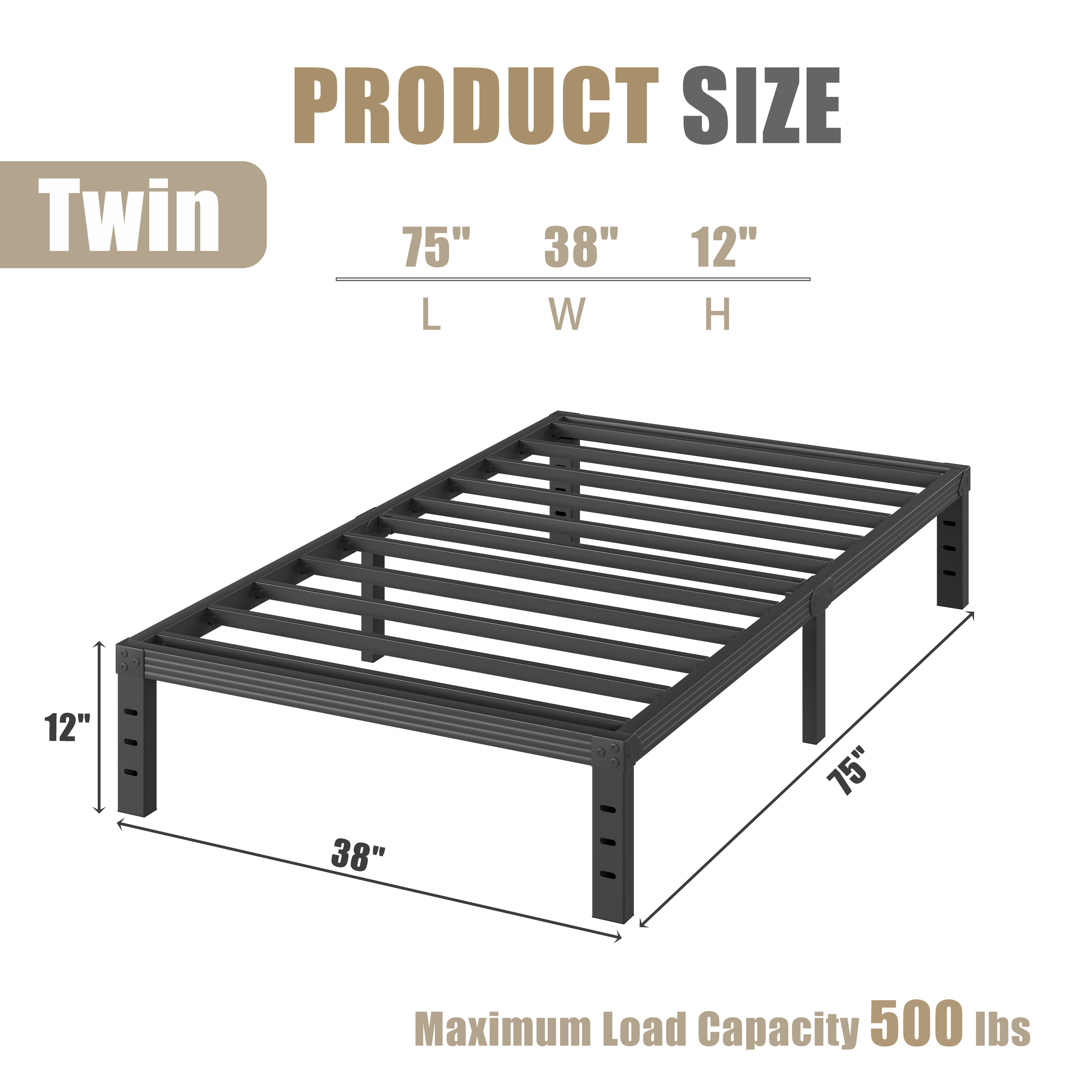 RLDVAY 12 inch Twin Bed Frame,Heavy Duty Metal Platform,No Box Spring Needed,Noise-free,Easy Assembly
