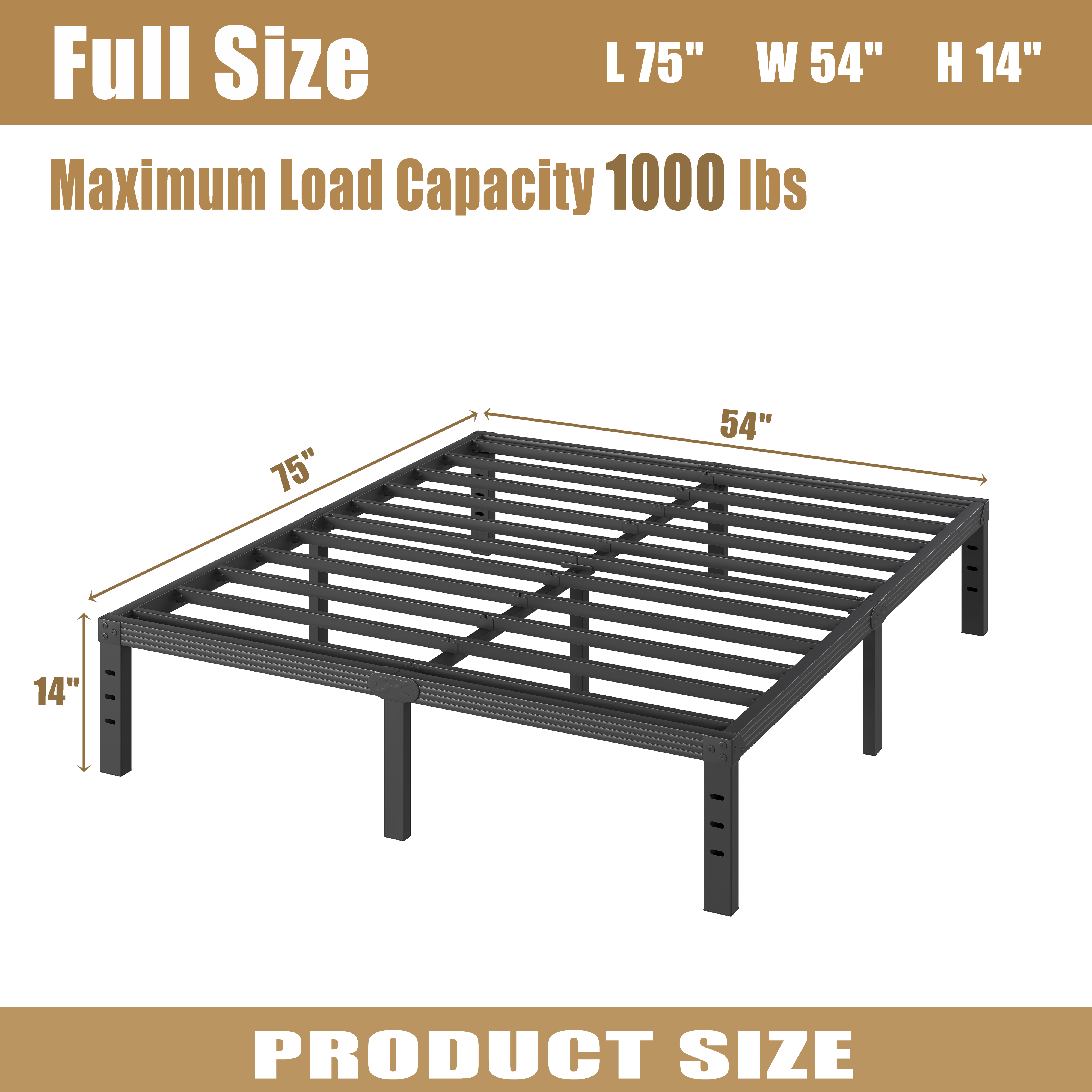 RLDVAY 14 inch Full Bed Frame,Easy Assembly,Heavy Duty Metal Platform,Noise-free,No Box Spring Needed