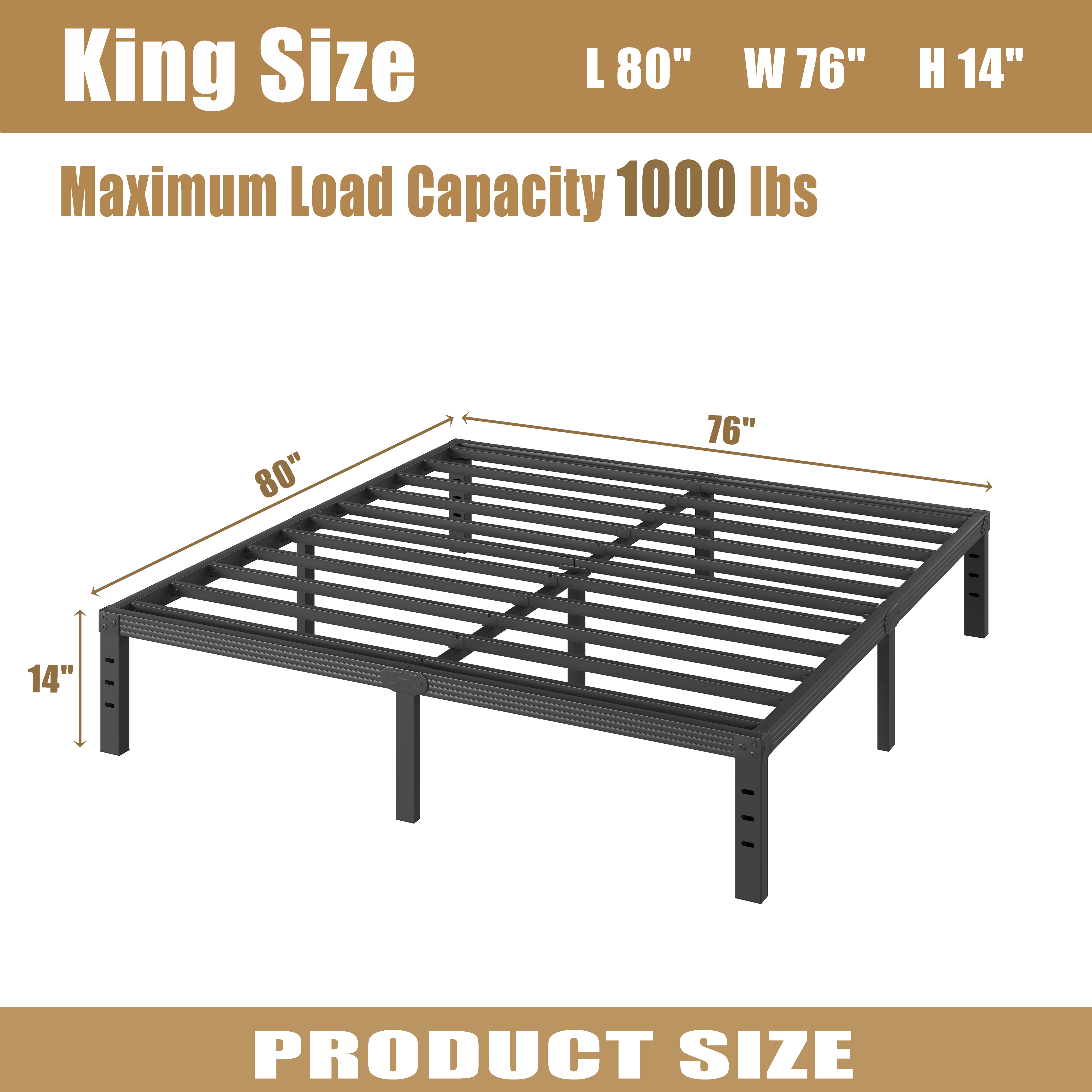 RLDVAY 14 inch King Bed Frame,Easy Assembly,Heavy Duty Metal Platform,Noise-free,No Box Spring Needed