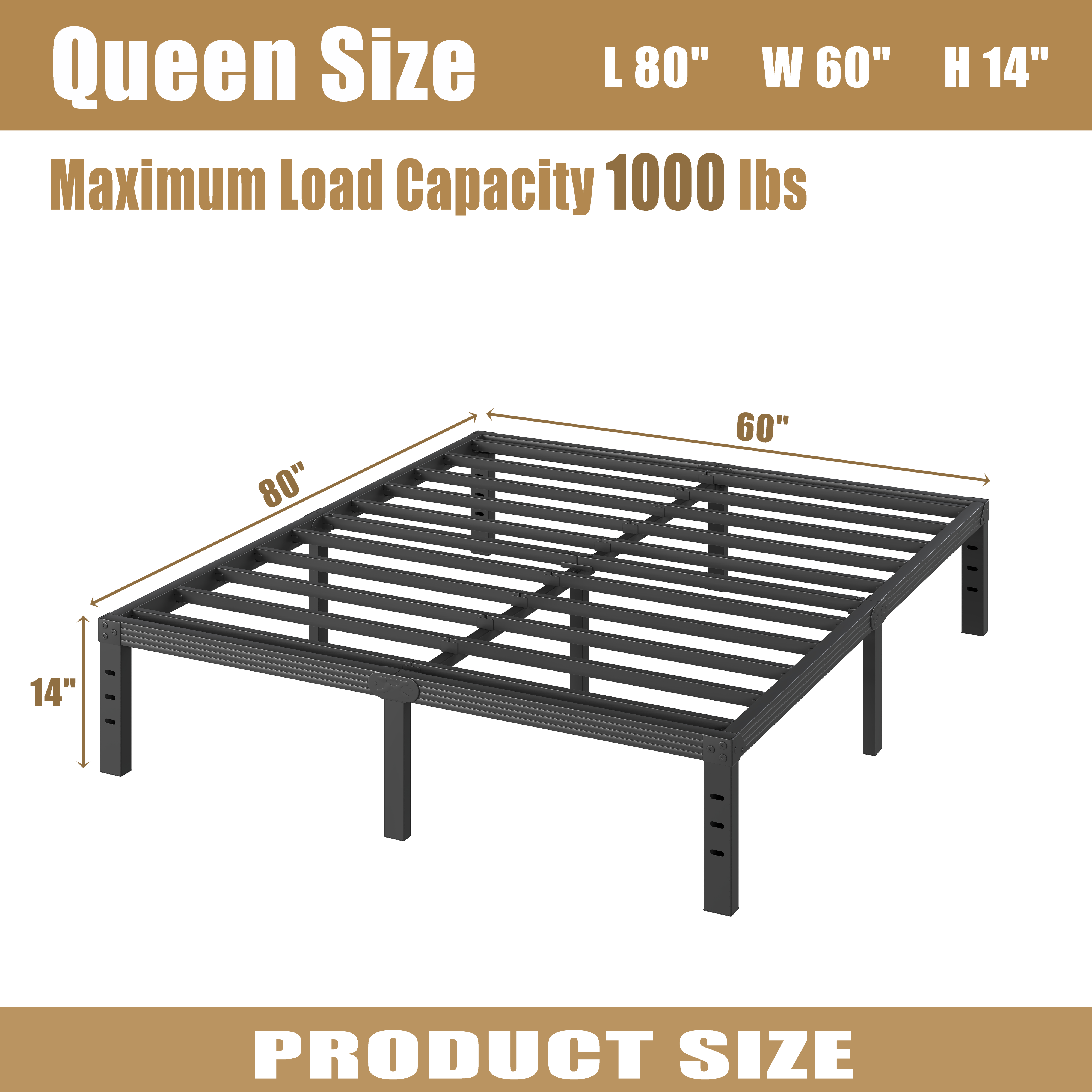 RLDVAY 14 inch Queen Bed Frame,Easy Assembly,Heavy Duty Metal Platform,Noise-free,No Box Spring Needed