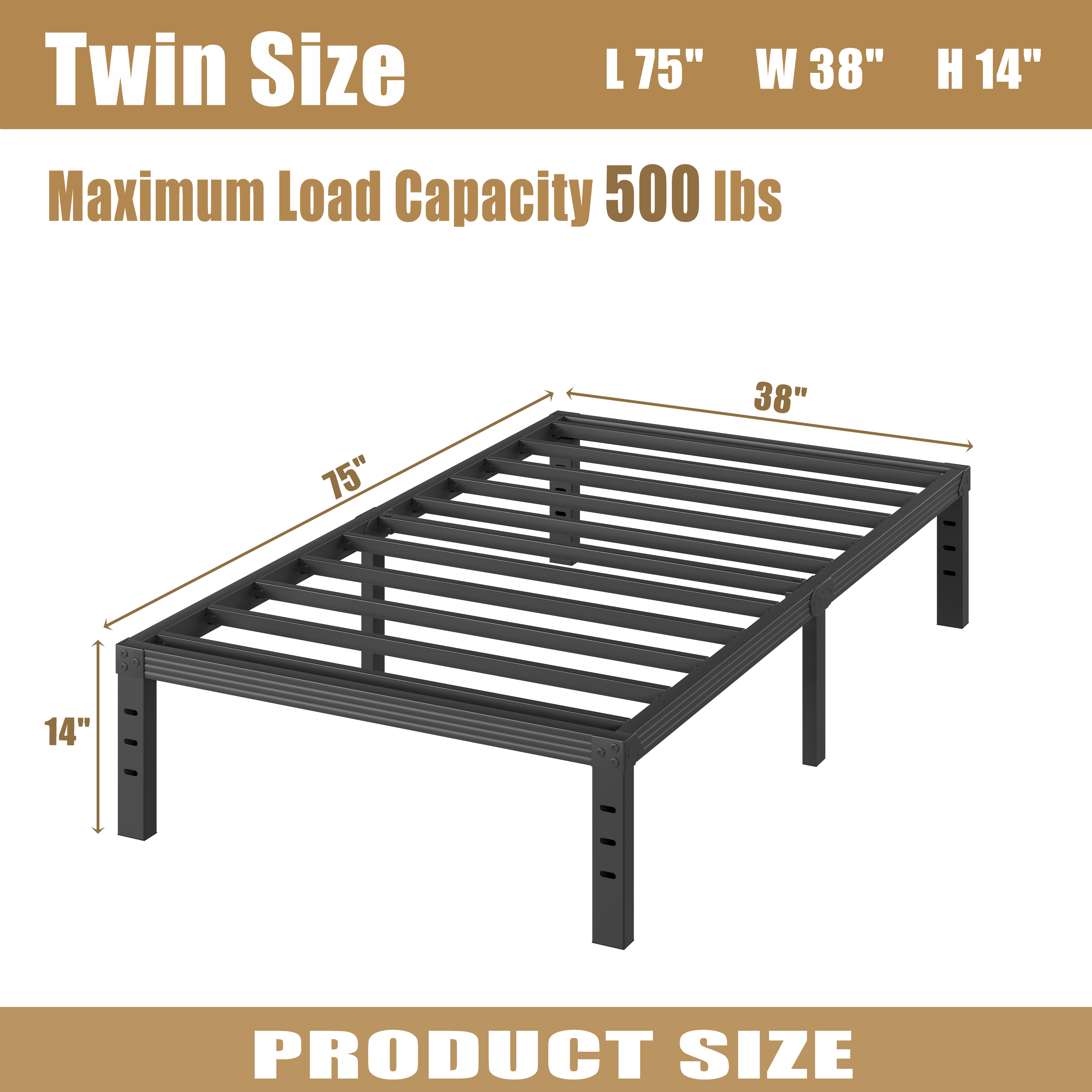 RLDVAY 14 inch Twin Bed Frame,Easy Assembly,Heavy Duty Metal Platform,Noise-free,No Box Spring Needed