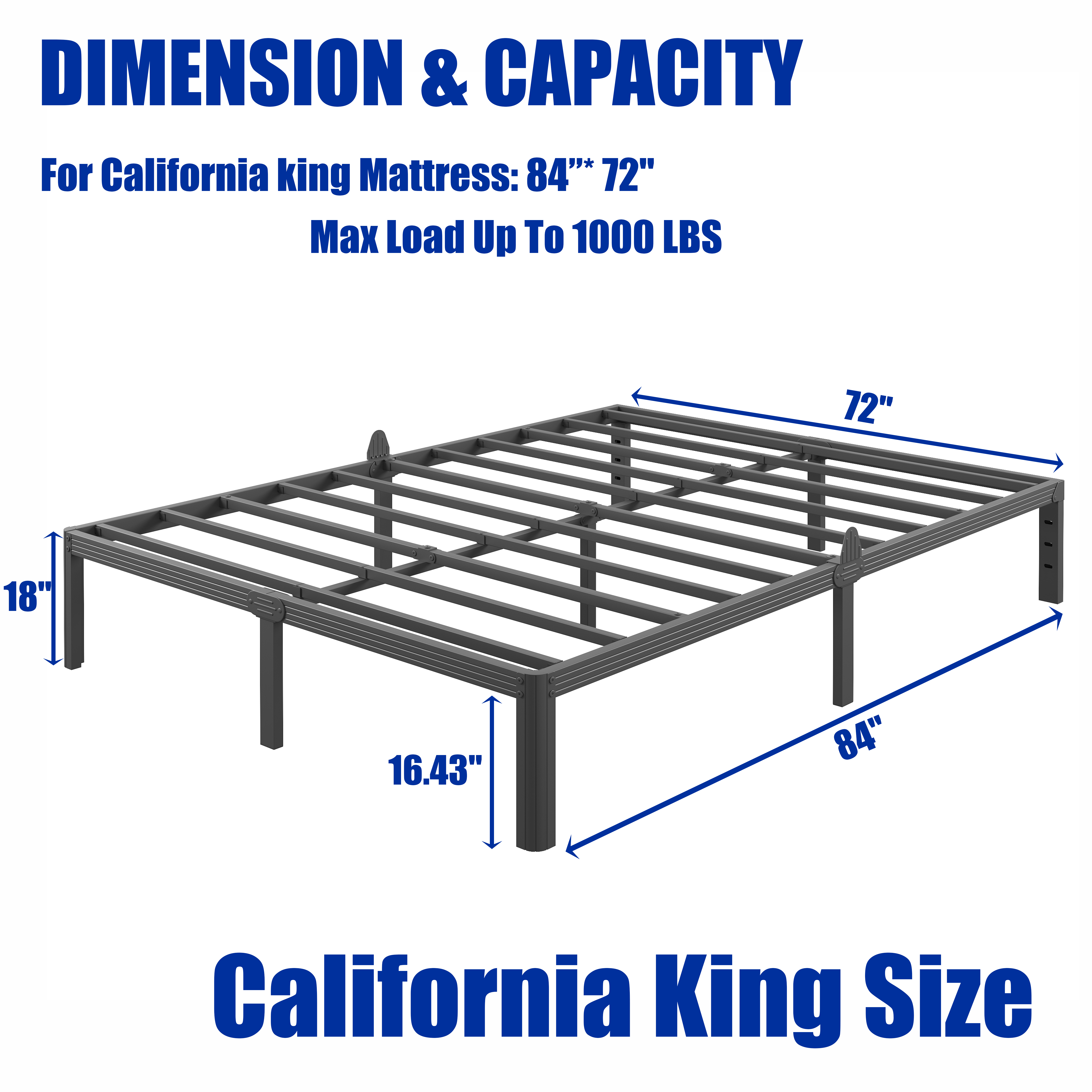 RLDVAY 18 Inch King Heavy Duty Metal Bed Frame,No Box Spring Needed,Rounded Conrer Design,Easy Assembly, Black