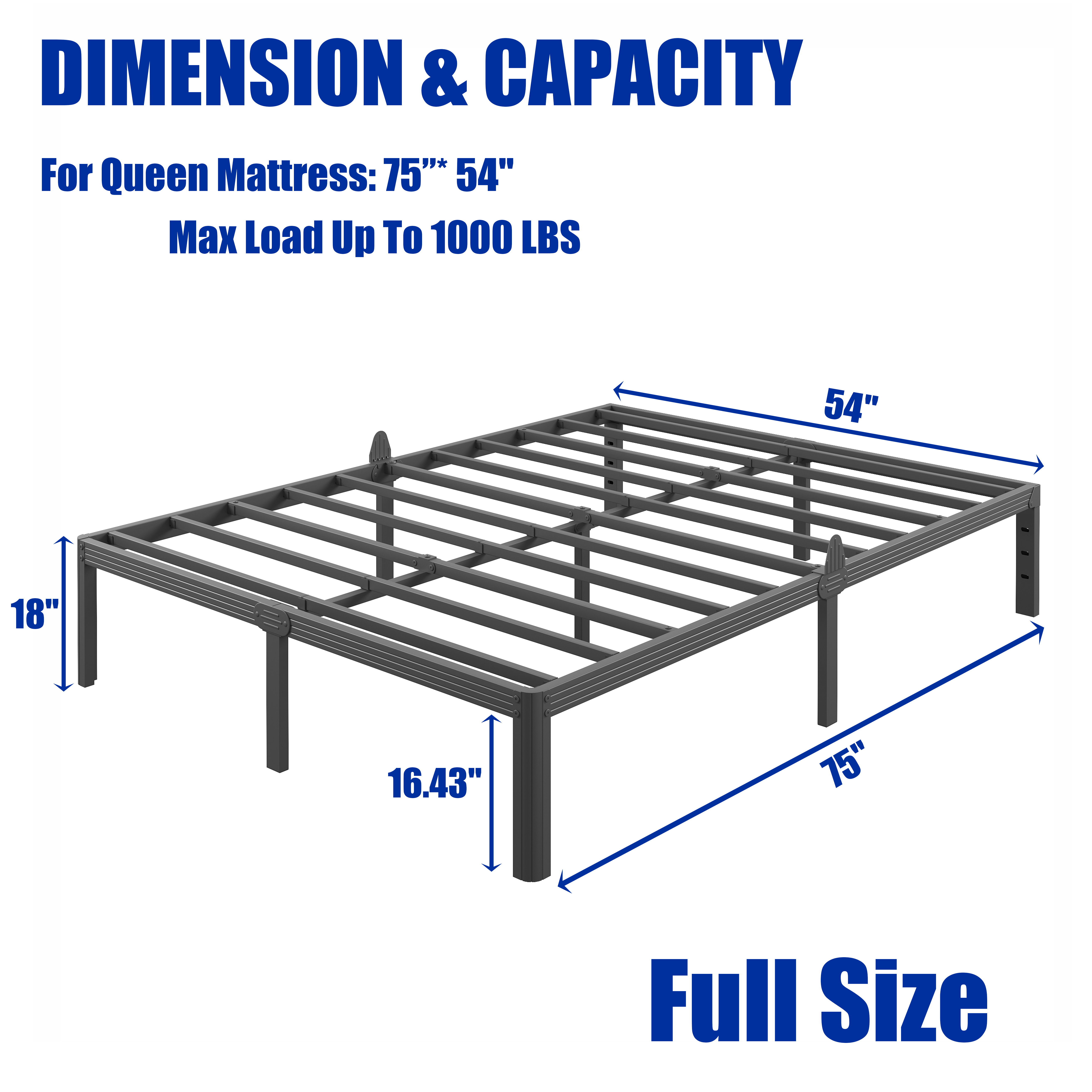 RLDVAY 18 Inch Full Heavy Duty Metal Bed Frame,No Box Spring Needed,Rounded Conrer Design,Easy Assembly, Black