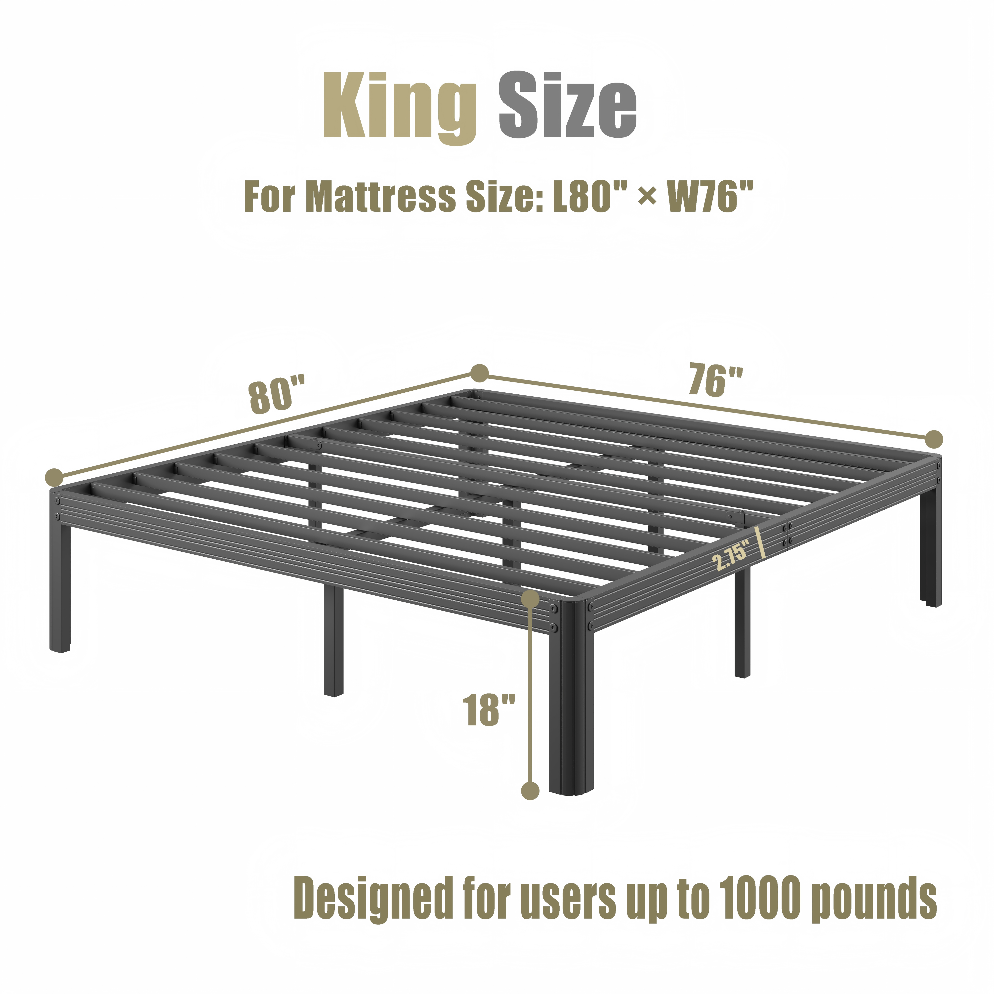 RLDVAY 18 Inch Metal Bed Frame,No Box Spring Needed,Heavy Duty,Rounded Conrer Design,Easy Assembly, King Size