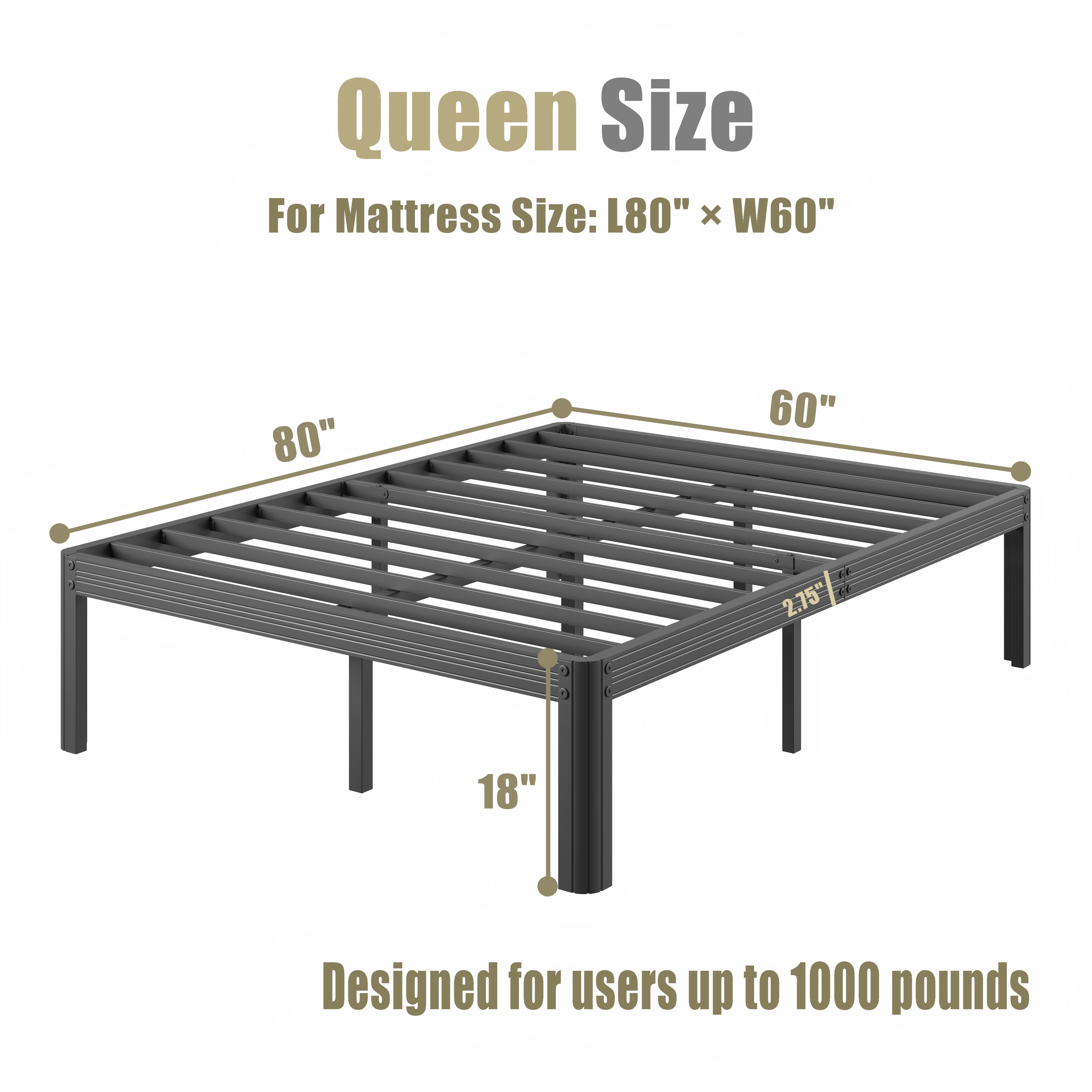 RLDVAY 18 Inch Metal Bed Frame,No Box Spring Needed,Heavy Duty,Rounded Conrer Design,Easy Assembly,Queen Size