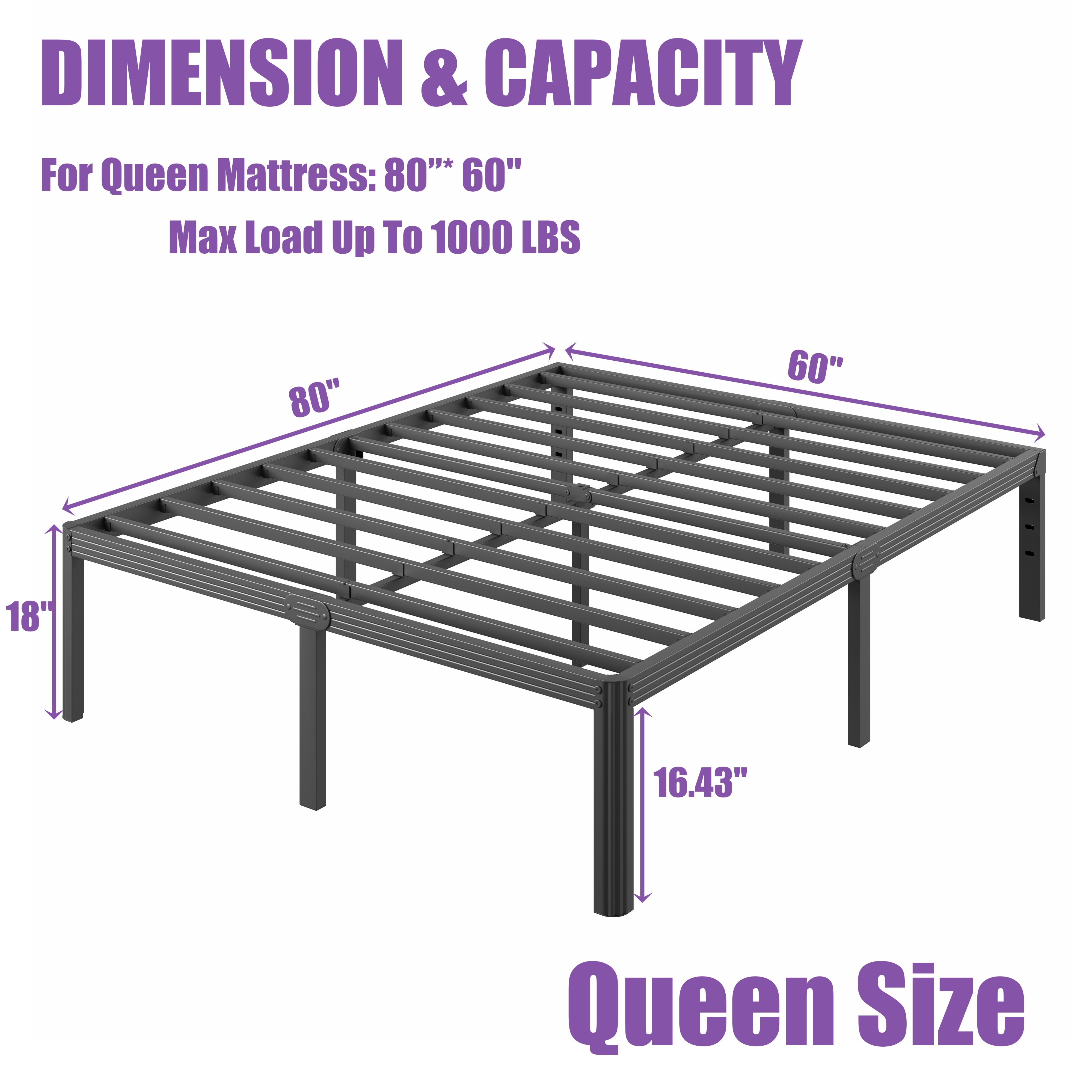 RLDVAY 18 Inch Queen Heavy Duty Metal Bed Frame,No Box Spring Needed,Rounded Conrer Design,Easy Assembly,Black