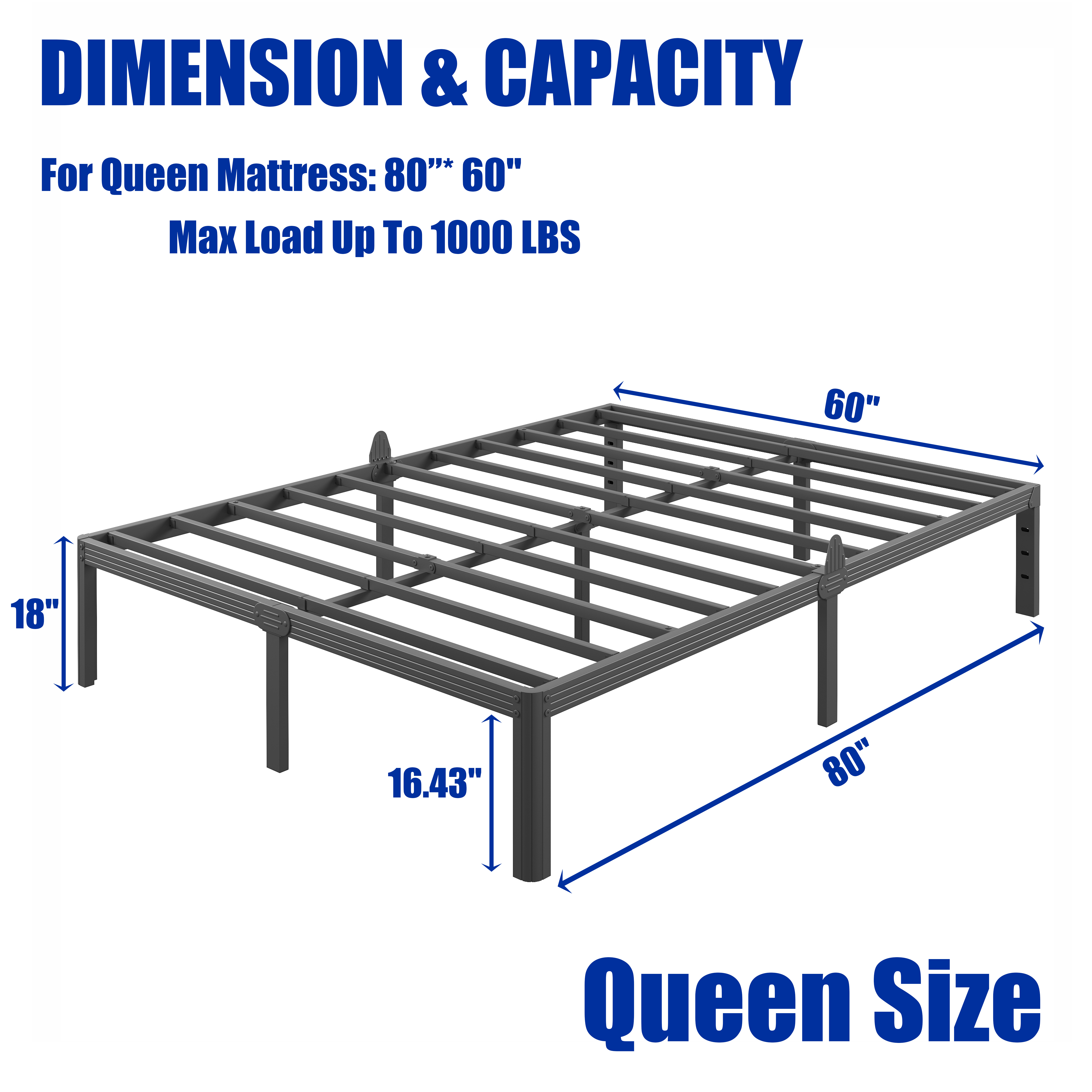 RLDVAY 18 Inch Queen Heavy Duty Metal Bed Frame,No Box Spring Needed,Rounded Conrer Design,Easy Assembly,Black