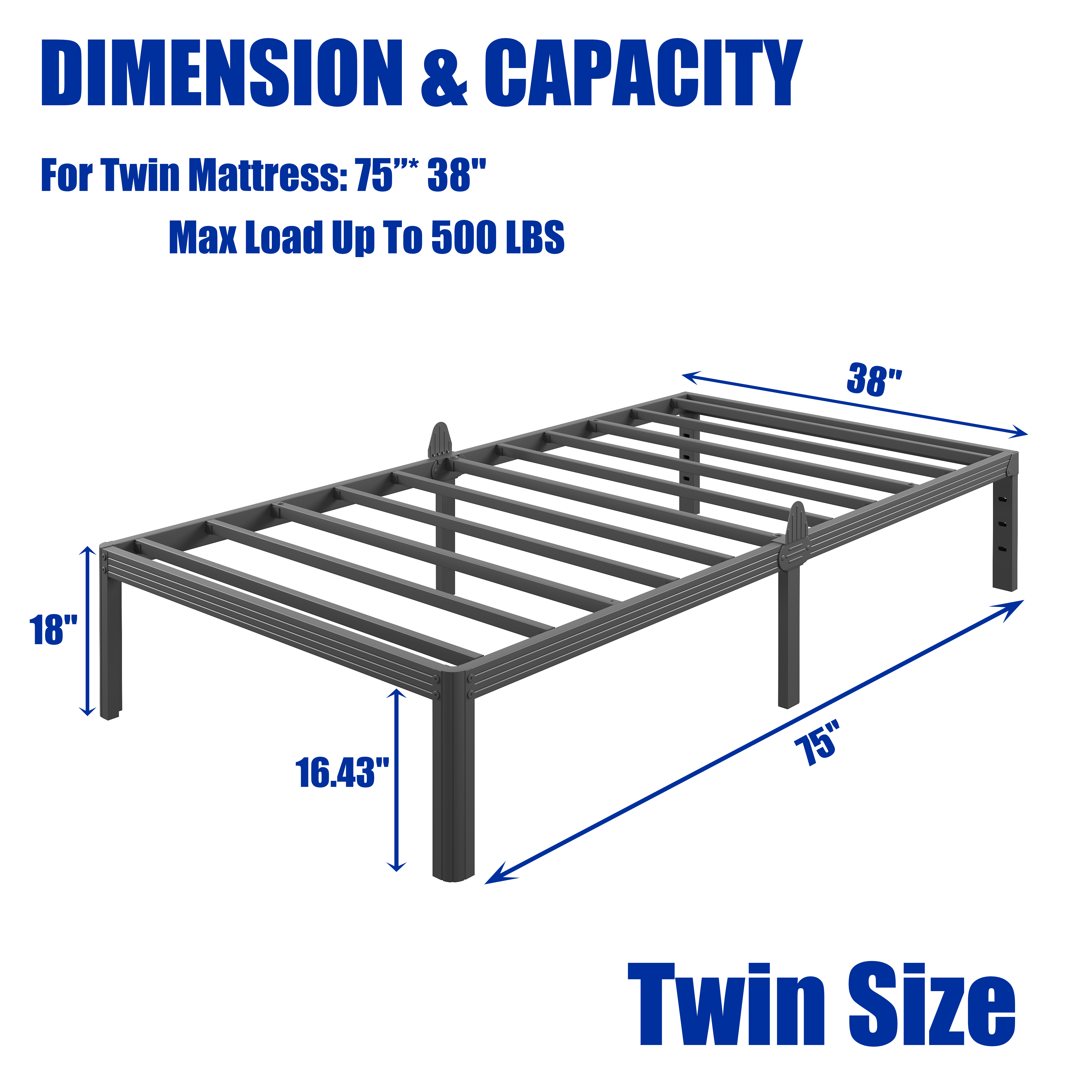 RLDVAY 18 Inch Twin Heavy Duty Metal Bed Frame,No Box Spring Needed,Rounded Conrer Design,Easy Assembly, Black