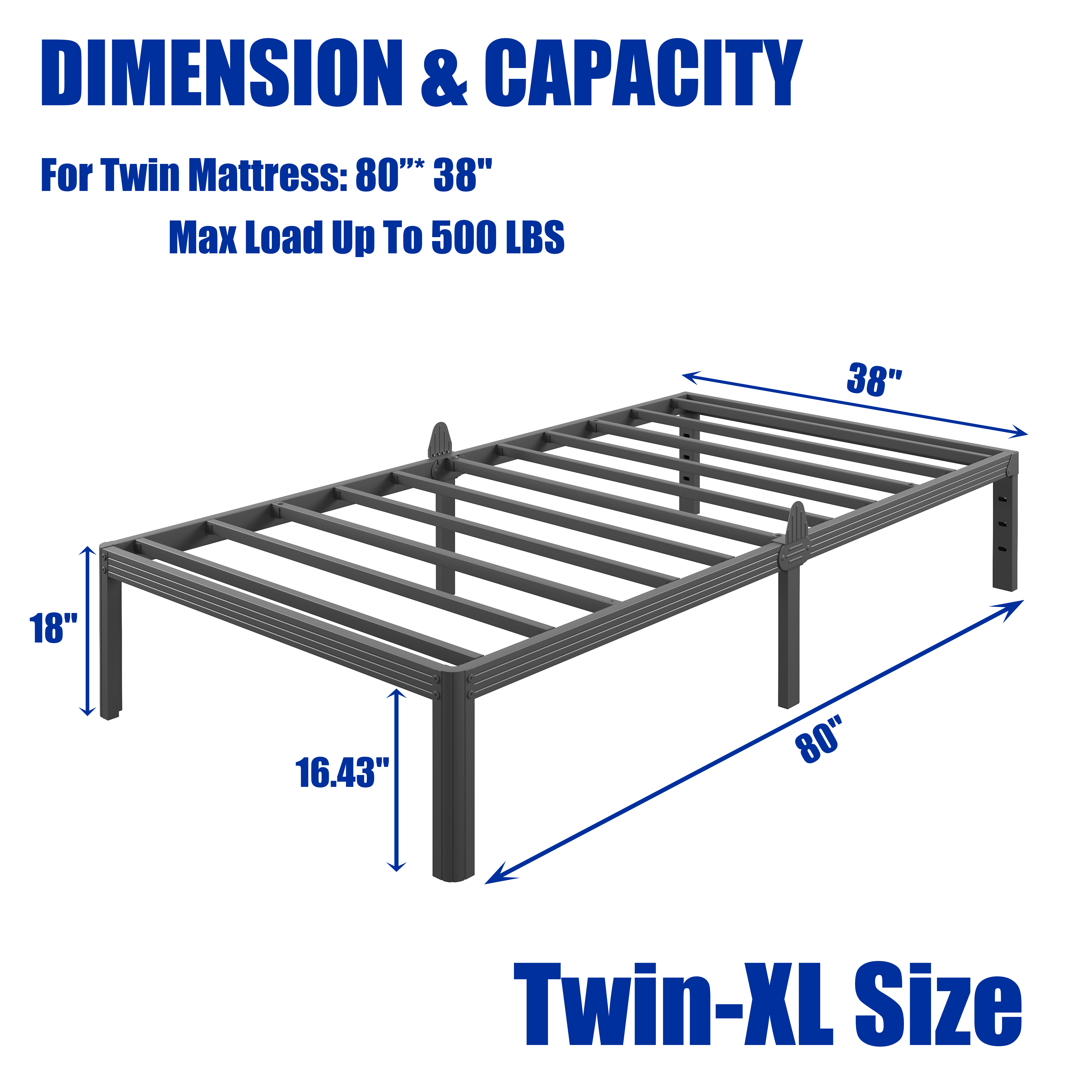 RLDVAY 18 Inch Twin-XL Heavy Duty Metal Bed Frame,No Box Spring Needed,Rounded Conrer Design,Easy Assembly, Black