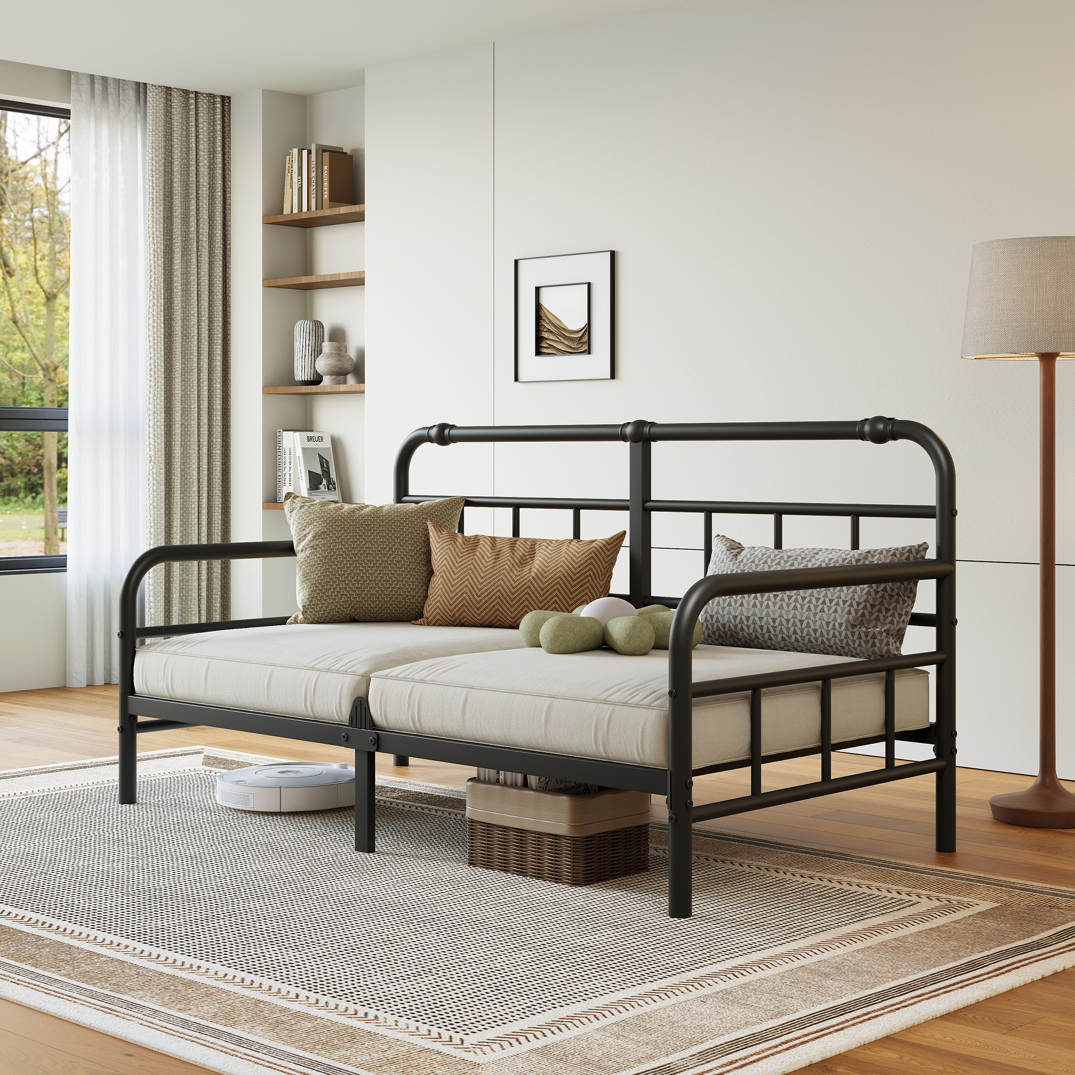 NESLIME 12 inch Twin Size Metal Daybed Frame, Twin Sofa Daybed Frame with Mattress Non-Slip Stoppers, Metal Slats Support