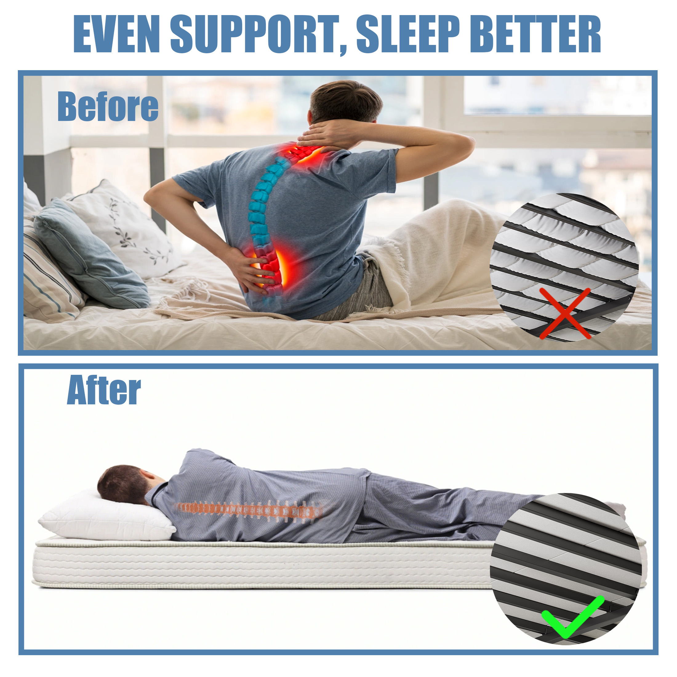 Neslime 8mm King Size Bunkie Board, Heavy Duty Bed Support Board Under Mattress, Low Profile Bed Support, Noise Minimizing, Fully Assembled